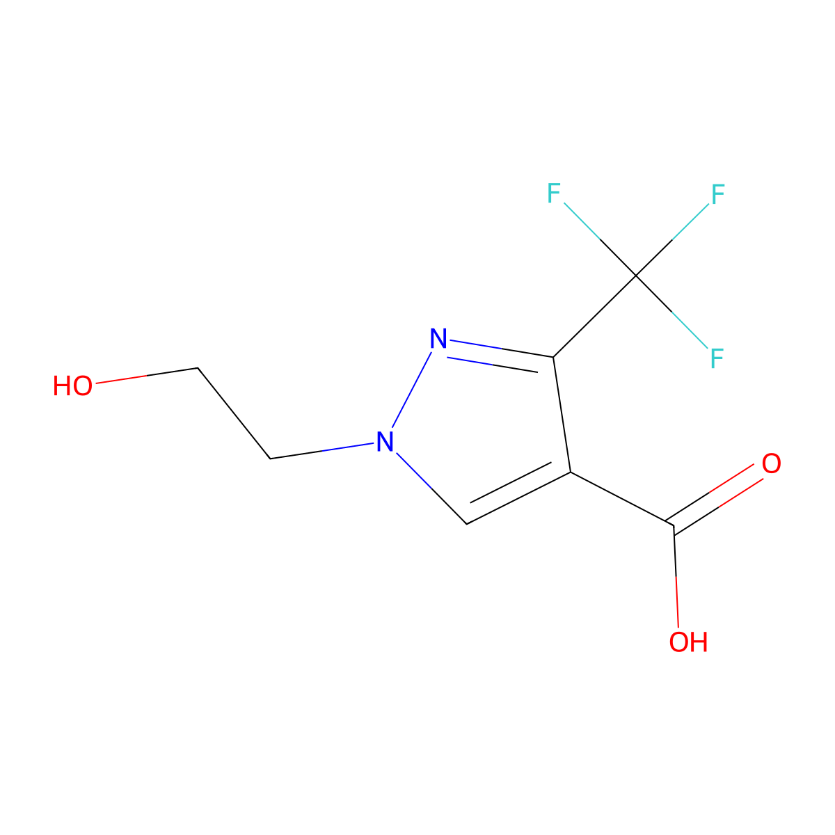 1-(2-hydroxyethyl)-3-(trifluoromethyl)-1H-pyrazole-4-carboxylic acid molecular structure, CAS 1172727-80-8