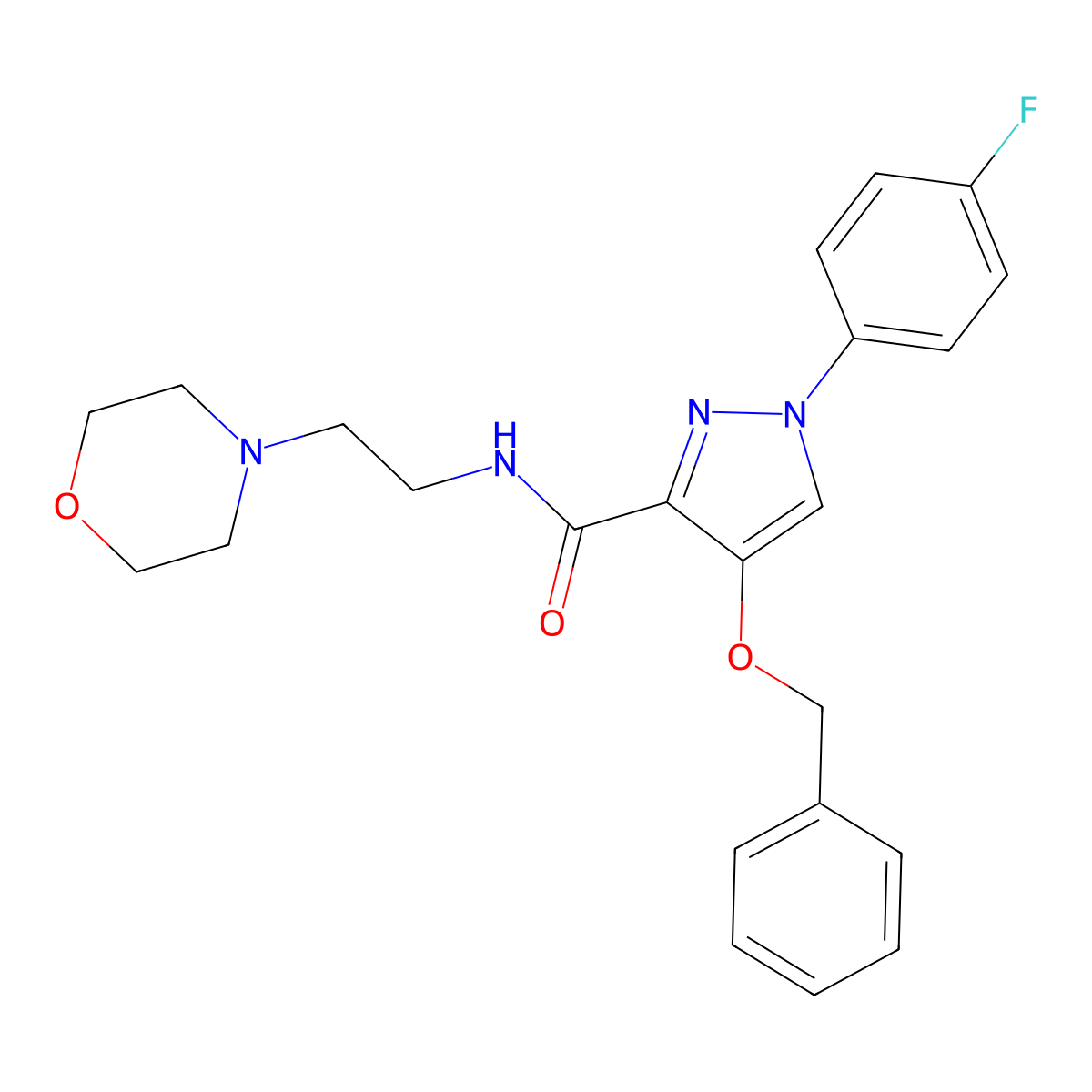 4-(benzyloxy)-1-(4-fluorophenyl)-N-(2-morpholinoethyl)-1H-pyrazole-3-carboxamide molecular structure, CAS 1172729-10-0