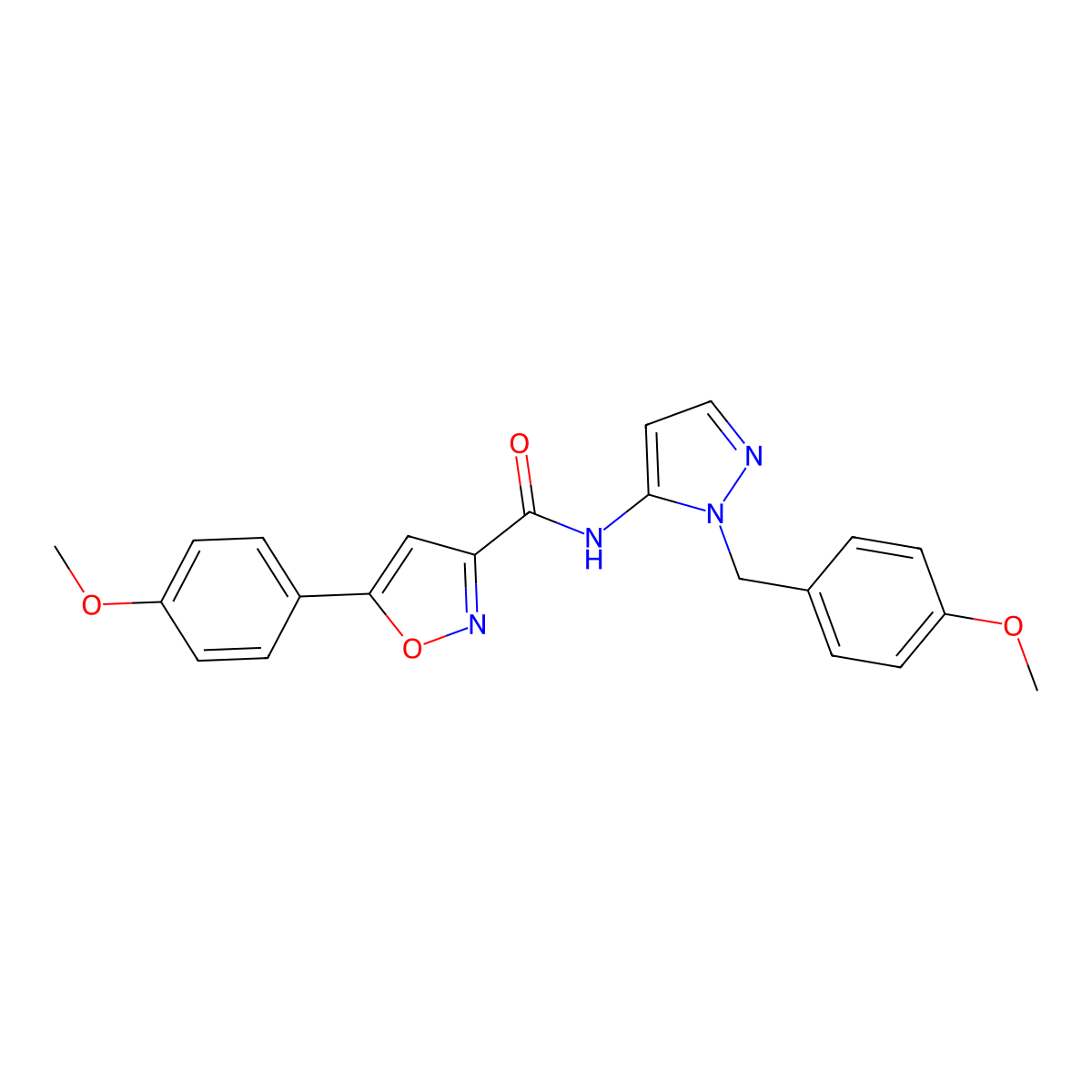 N-[1-(4-methoxybenzyl)-1H-pyrazol-5-yl]-5-(4-methoxyphenyl)-1,2-oxazole-3-carboxamide molecular structure, CAS 1172730-96-9