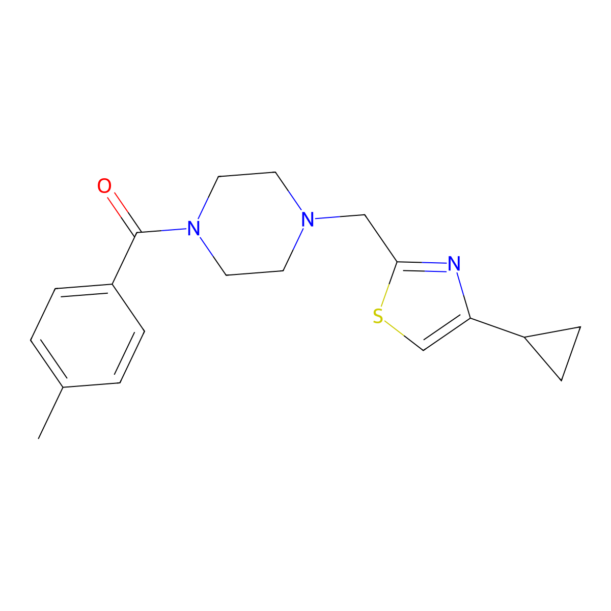 (4-((4-Cyclopropylthiazol-2-yl)methyl)piperazin-1-yl)(p-tolyl)methanone molecular structure, CAS 1172731-73-5