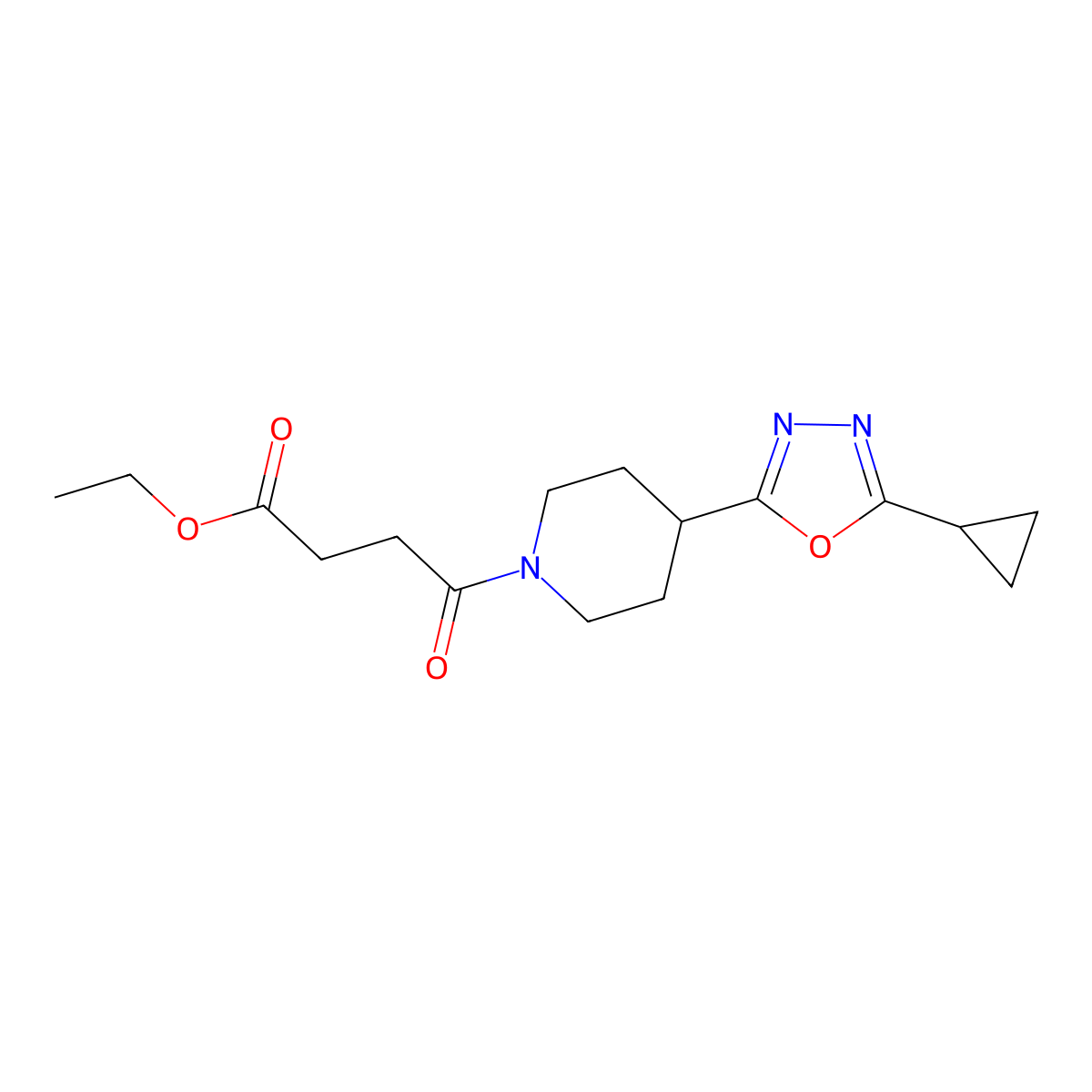 Ethyl 4-[4-(5-cyclopropyl-1,3,4-oxadiazol-2-yl)piperidin-1-yl]-4-oxobutanoate molecular structure, CAS 1172732-61-4