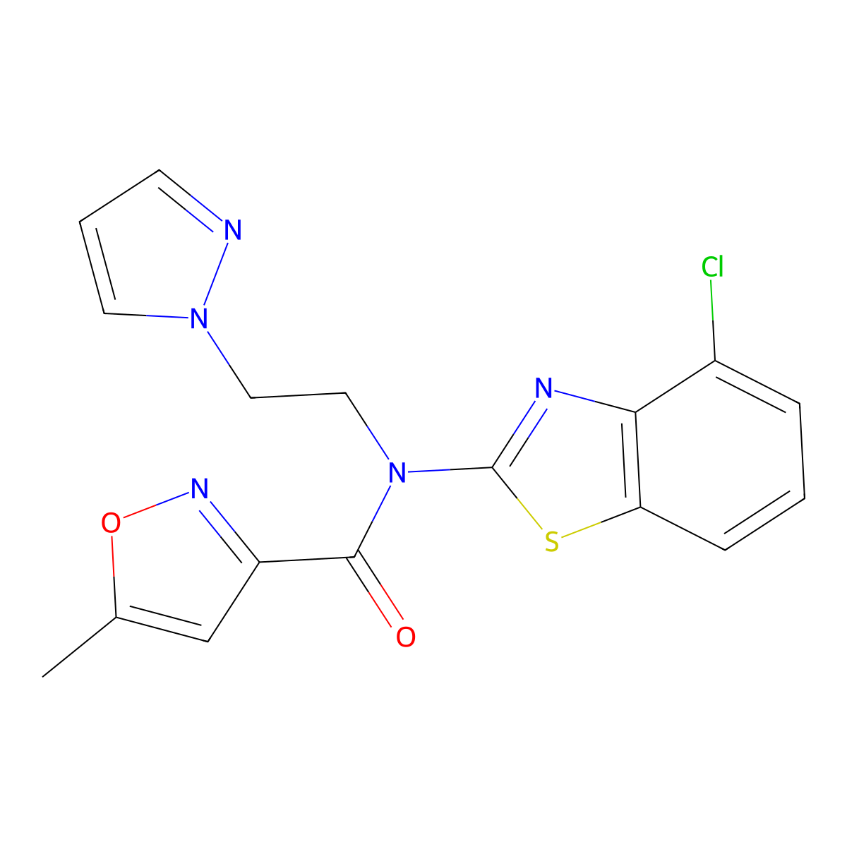 N-(2-(1H-pyrazol-1-yl)ethyl)-N-(4-chlorobenzo[d]thiazol-2-yl)-5-methylisoxazole-3-carboxamide molecular structure, CAS 1172732-64-7