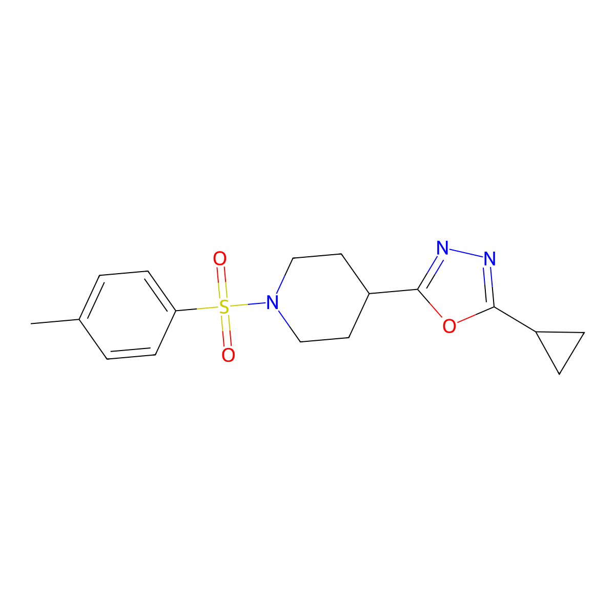 2-Cyclopropyl-5-(1-tosylpiperidin-4-yl)-1,3,4-oxadiazole molecular structure, CAS 1172733-09-3
