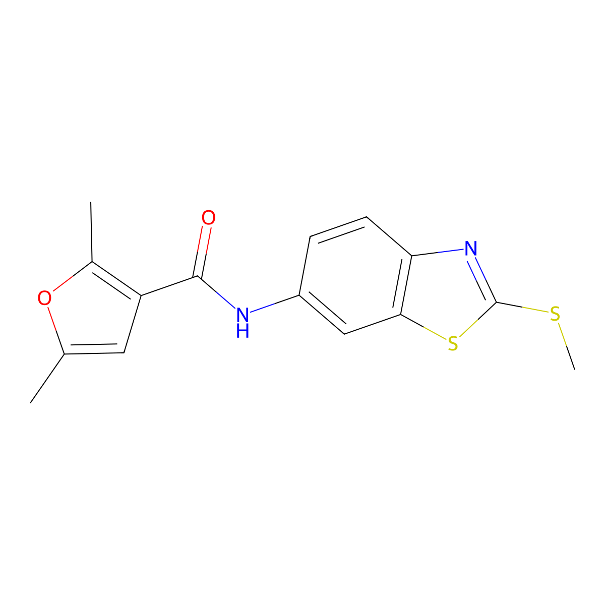 2,5-dimethyl-N-(2-(methylthio)benzo[d]thiazol-6-yl)furan-3-carboxamide molecular structure, CAS 1172735-13-5