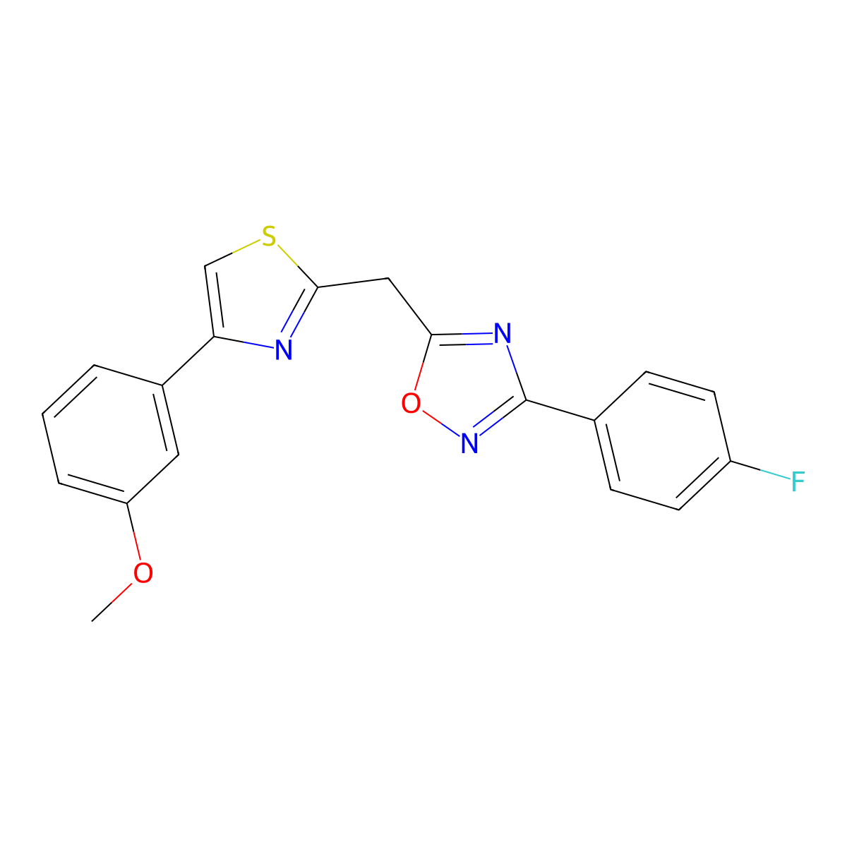 3-(4-Fluorophenyl)-5-((4-(3-methoxyphenyl)thiazol-2-yl)methyl)-1,2,4-oxadiazole molecular structure, CAS 1172735-95-3