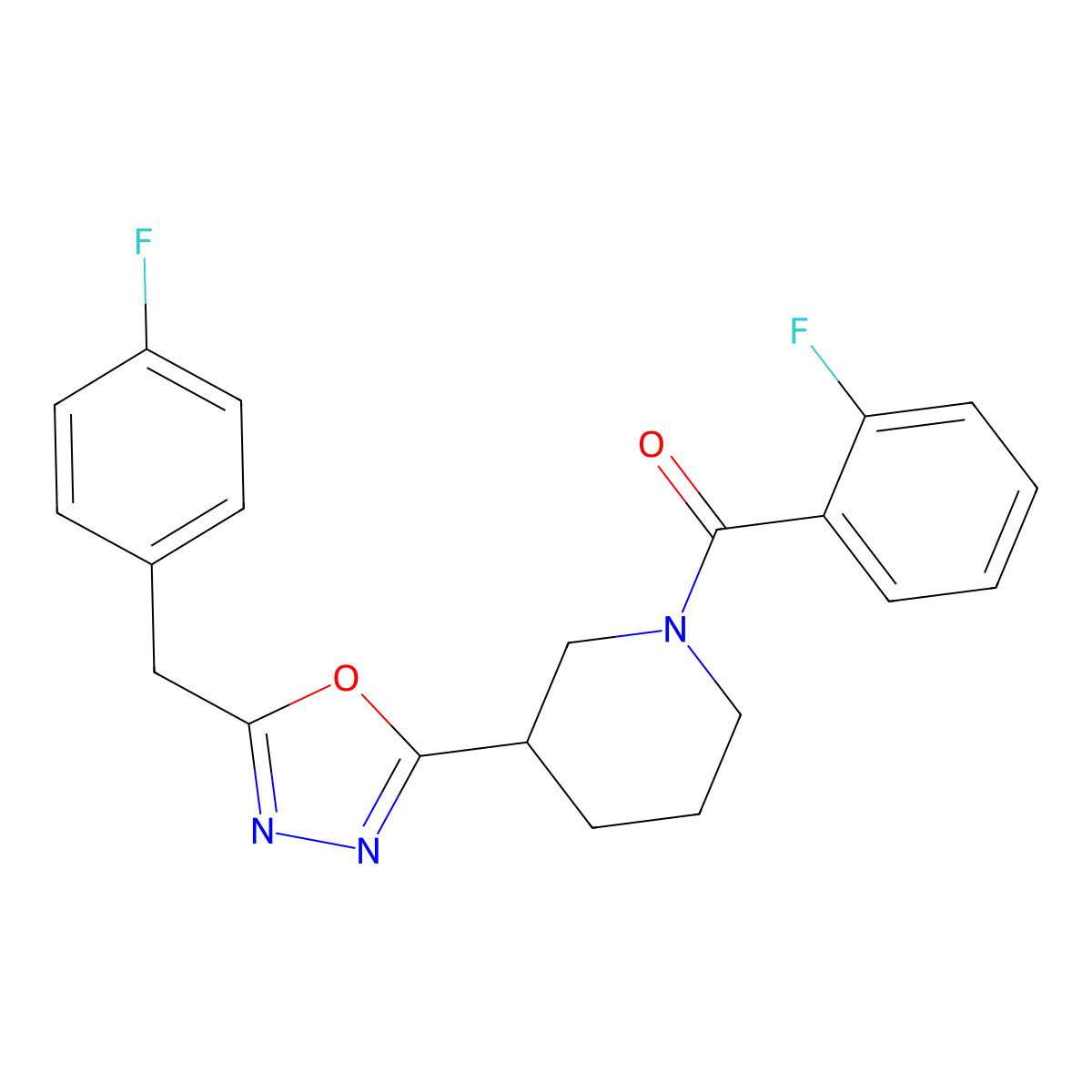 (3-(5-(4-Fluorobenzyl)-1,3,4-oxadiazol-2-yl)piperidin-1-yl)(2-fluorophenyl)methanone molecular structure, CAS 1172736-64-9