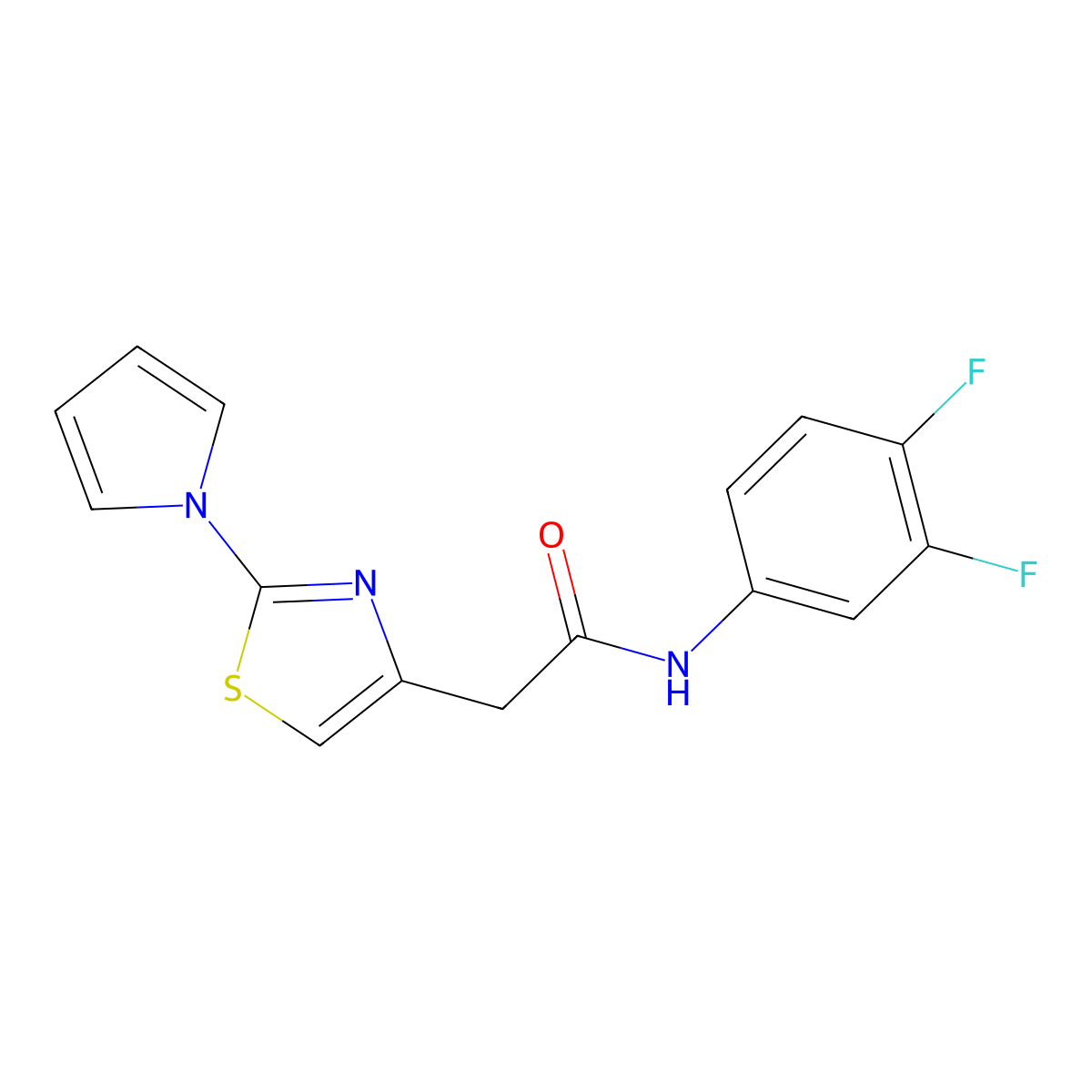 2-(2-(1H-pyrrol-1-yl)thiazol-4-yl)-N-(3,4-difluorophenyl)acetamide molecular structure, CAS 1172738-30-5