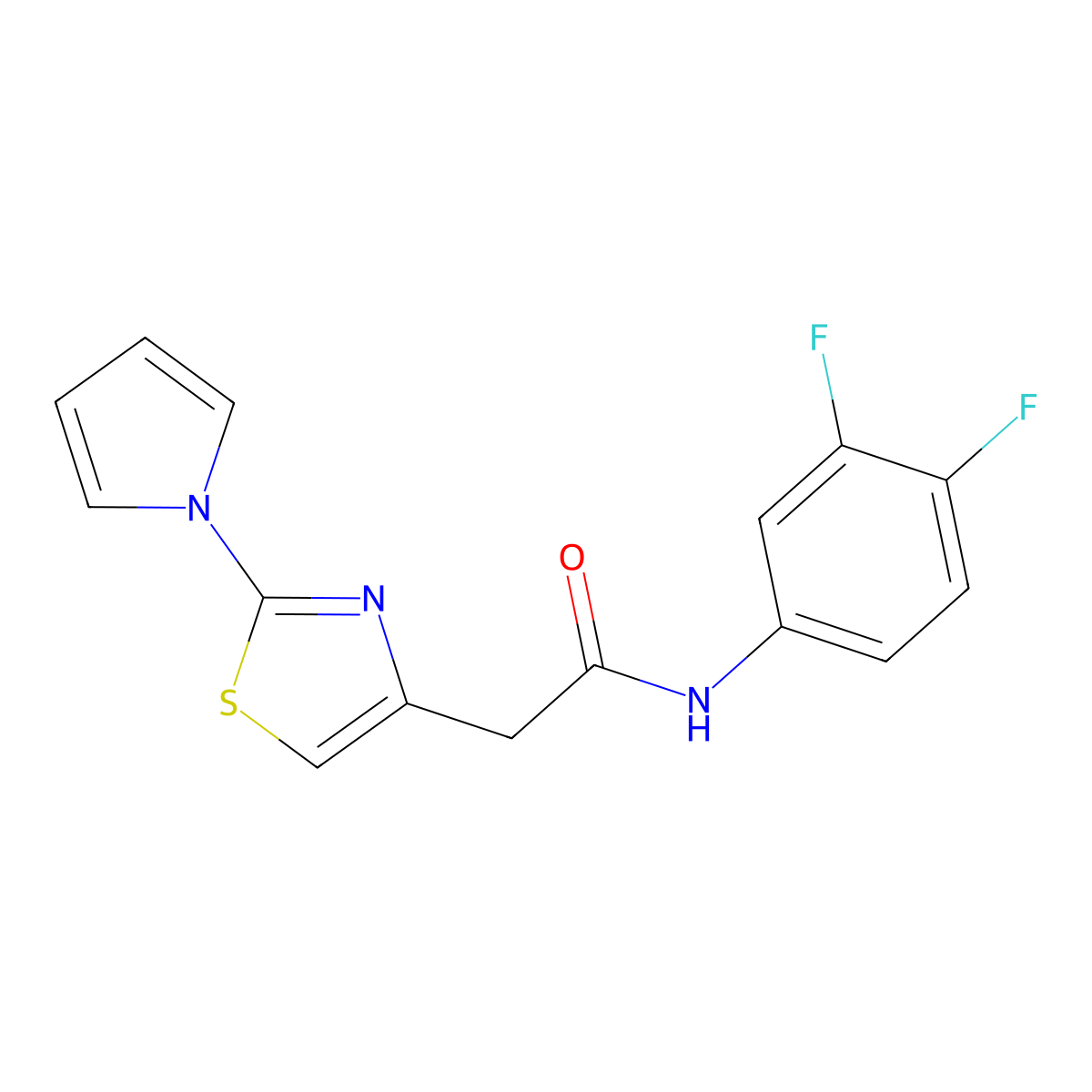 2-(2-(1H-pyrrol-1-yl)thiazol-4-yl)-N-(3,4-difluorophenyl)acetamide molecular structure, CAS 1172738-30-5