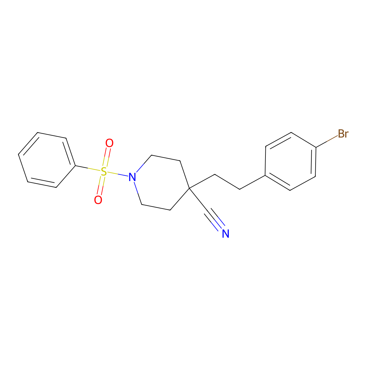 4-(4-Bromophenethyl)-1-(phenylsulfonyl)piperidine-4-carbonitrile molecular structure, CAS 1172738-33-8