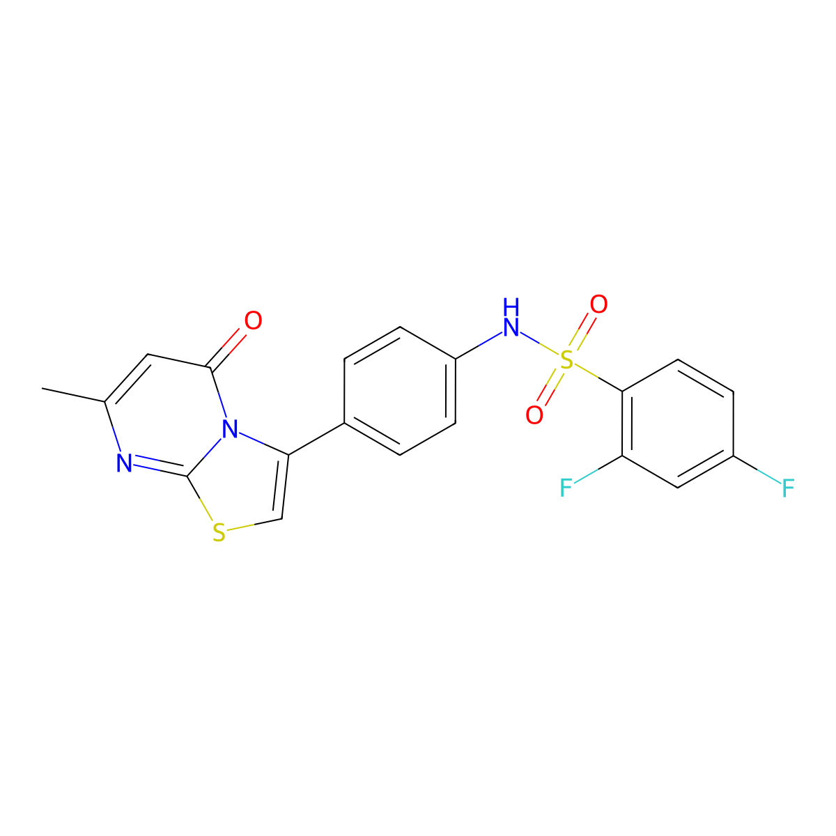 2,4-difluoro-N-(4-(7-methyl-5-oxo-5H-thiazolo[3,2-a]pyrimidin-3-yl)phenyl)benzenesulfonamide molecular structure, CAS 1172738-41-8