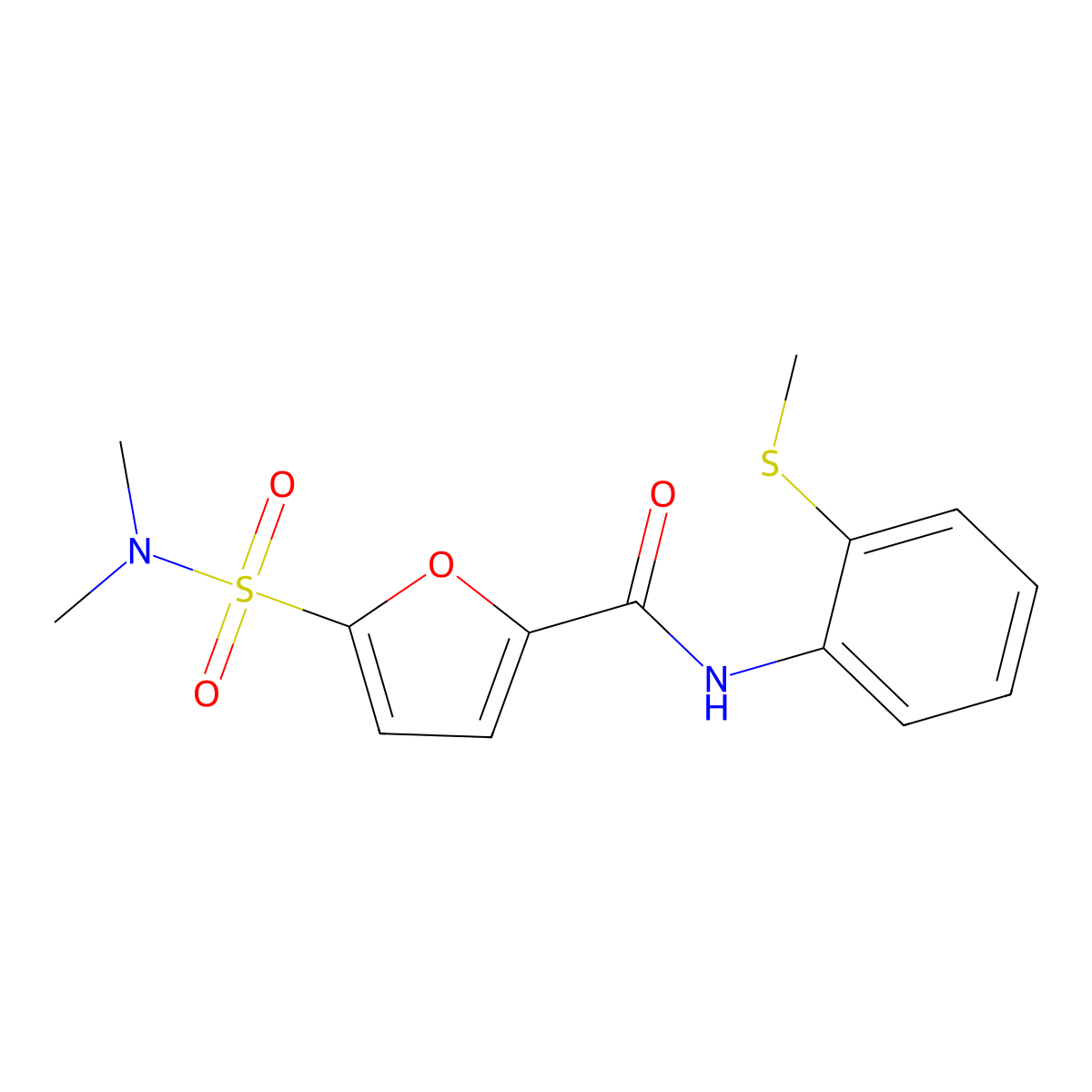 5-(N,N-dimethylsulfamoyl)-N-(2-(methylthio)phenyl)furan-2-carboxamide molecular structure, CAS 1172738-62-3