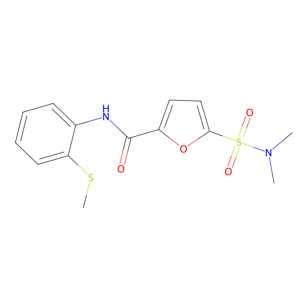 5-(N,N-dimethylsulfamoyl)-N-(2-(methylthio)phenyl)furan-2-carboxamide molecular structure, CAS 1172738-62-3