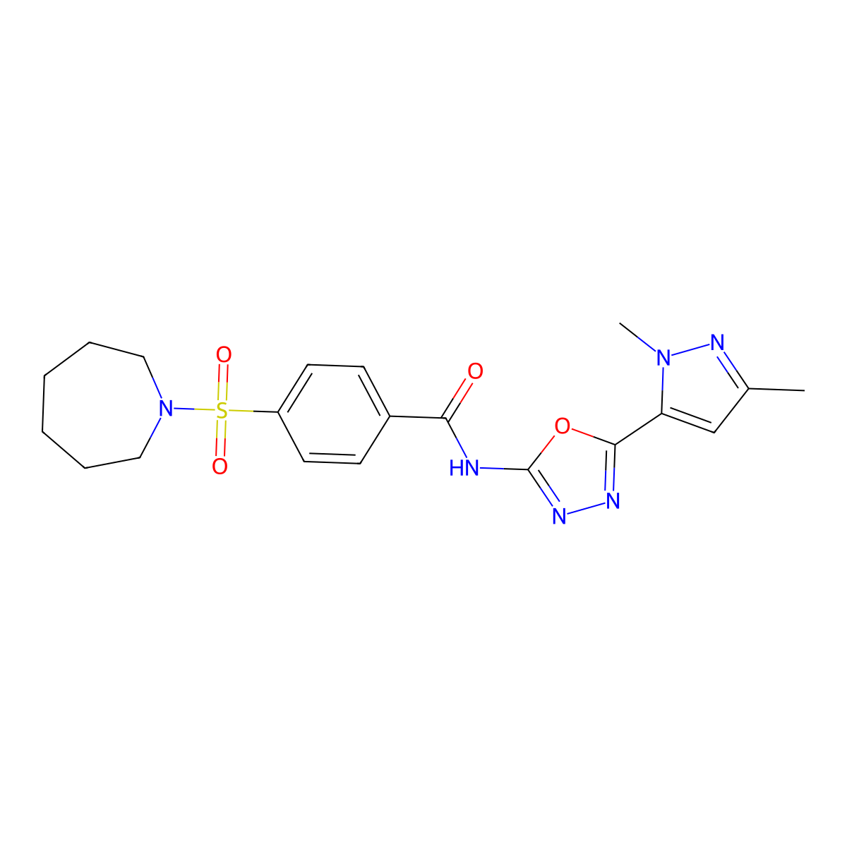 4-(azepane-1-sulfonyl)-N-[5-(1,3-dimethyl-1H-pyrazol-5-yl)-1,3,4-oxadiazol-2-yl]benzamide molecular structure, CAS 1172738-79-2