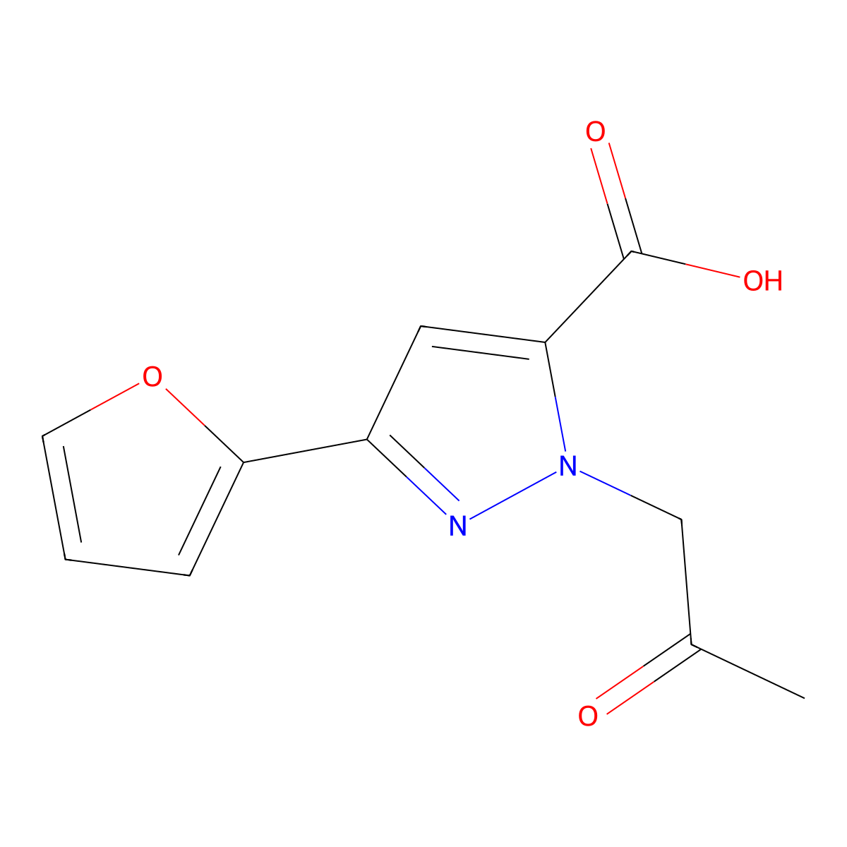 3-(2-Furyl)-1-(2-oxopropyl)-1H-pyrazole-5-carboxylic acid molecular structure, CAS 1172738-94-1