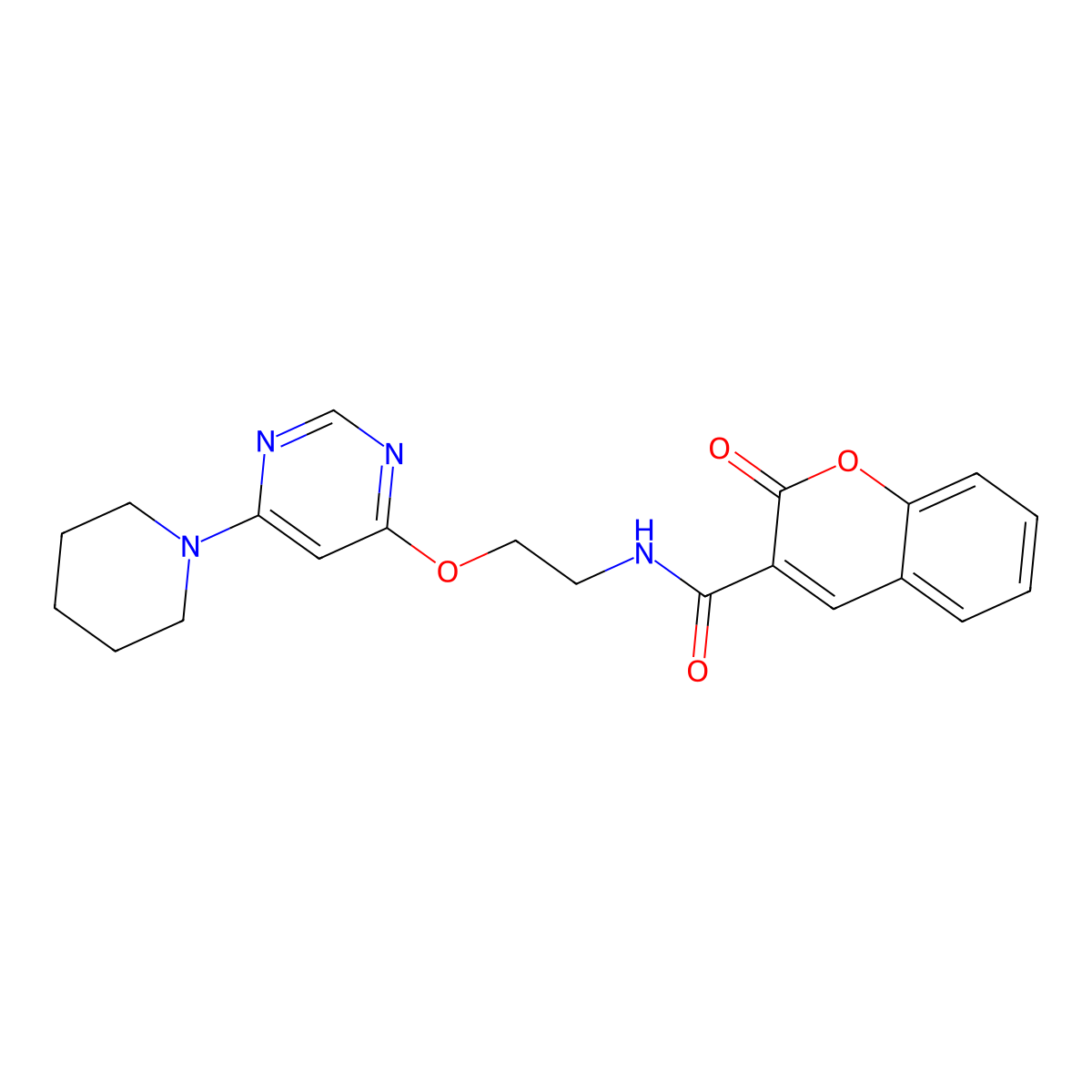 2-oxo-N-(2-((6-(piperidin-1-yl)pyrimidin-4-yl)oxy)ethyl)-2H-chromene-3-carboxamide molecular structure, CAS 1172740-57-6