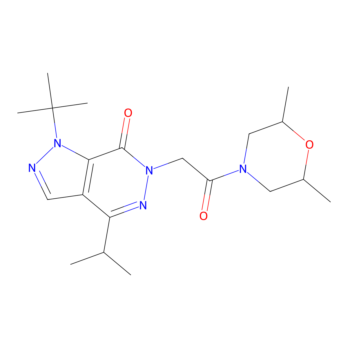 1-(tert-butyl)-6-(2-(2,6-dimethylmorpholino)-2-oxoethyl)-4-isopropyl-1H-pyrazolo[3,4-d]pyridazin-7(6H)-one molecular structure, CAS 1172741-54-6