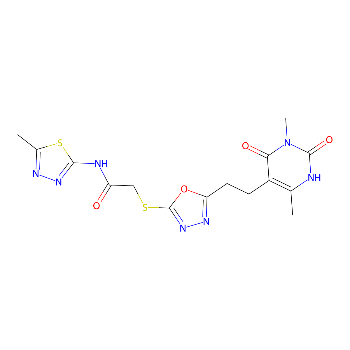 2-((5-(2-(3,6-dimethyl-2,4-dioxo-1,2,3,4-tetrahydropyrimidin-5-yl)ethyl)-1,3,4-oxadiazol-2-yl)thio)-N-(5-methyl-1,3,4-thiadiazol-2-yl)acetamide molecular structure, CAS 1172742-91-4