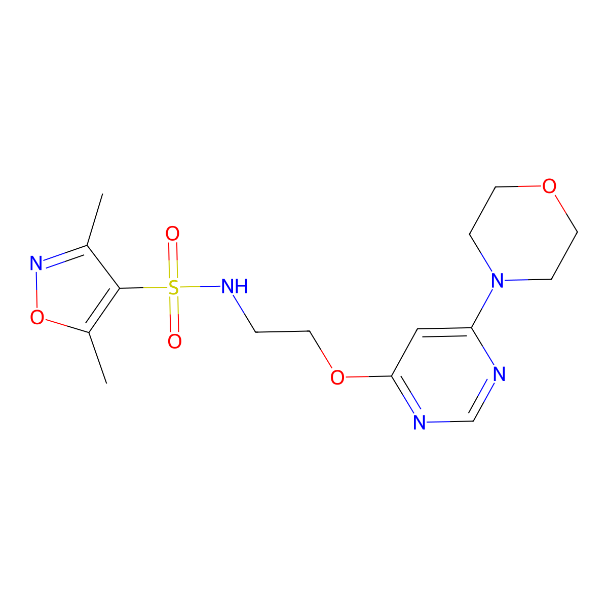 3,5-dimethyl-N-(2-((6-morpholinopyrimidin-4-yl)oxy)ethyl)isoxazole-4-sulfonamide molecular structure, CAS 1172743-59-7