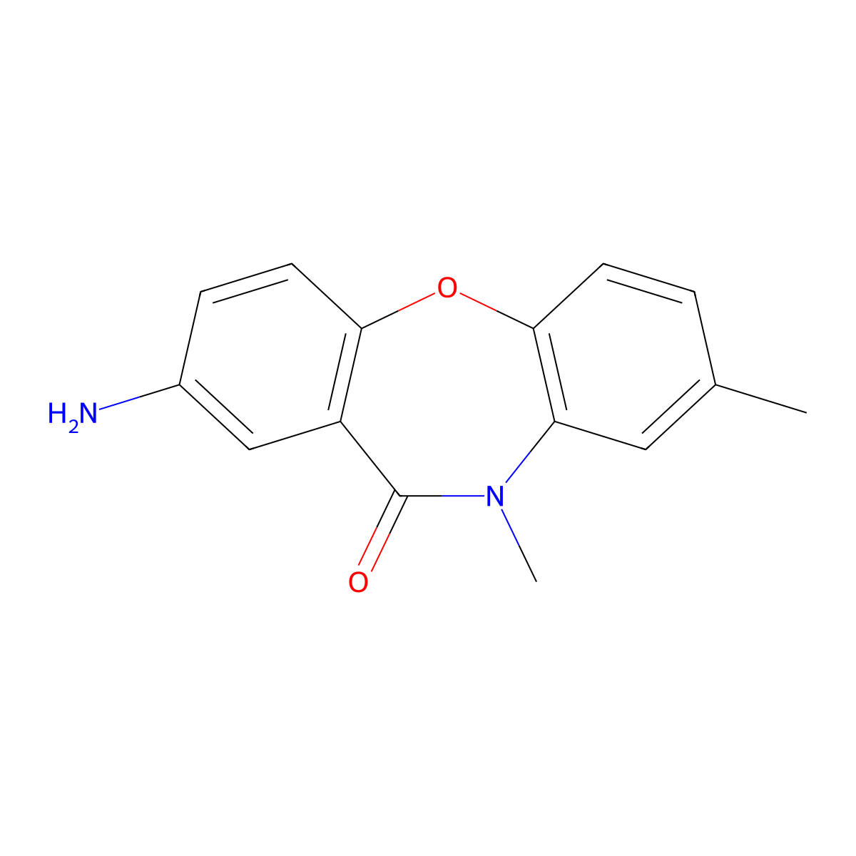 2-amino-8,10-dimethyldibenzo[b,f][1,4]oxazepin-11(10H)-one molecular structure, CAS 1172743-77-9