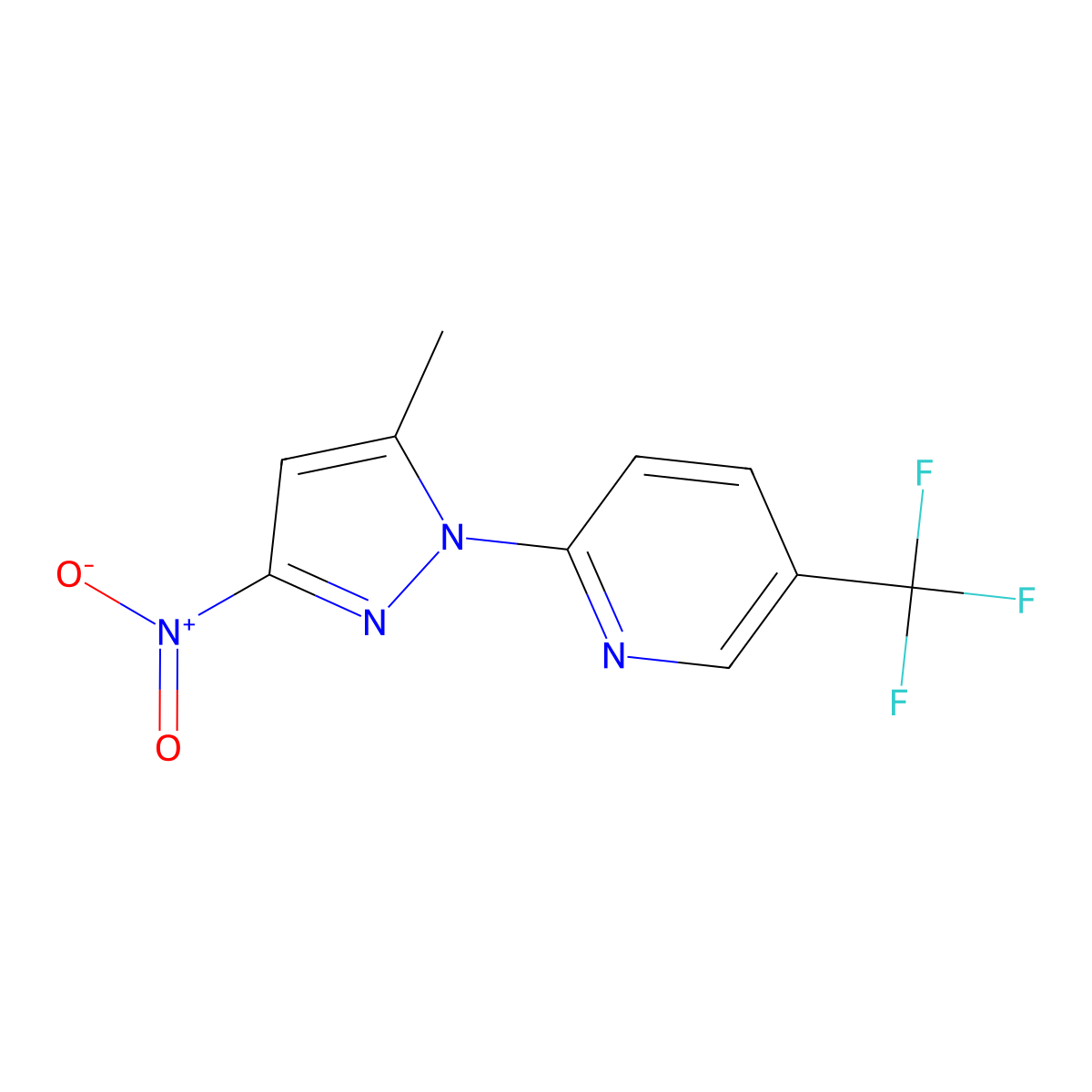 2-(5-methyl-3-nitro-1H-pyrazol-1-yl)-5-(trifluoromethyl)pyridine molecular structure, CAS 1172744-57-8