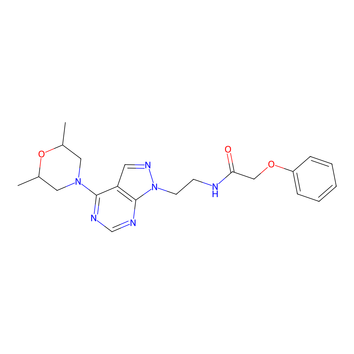 N-(2-(4-(2,6-dimethylmorpholino)-1H-pyrazolo[3,4-d]pyrimidin-1-yl)ethyl)-2-phenoxyacetamide molecular structure, CAS 1172745-52-6