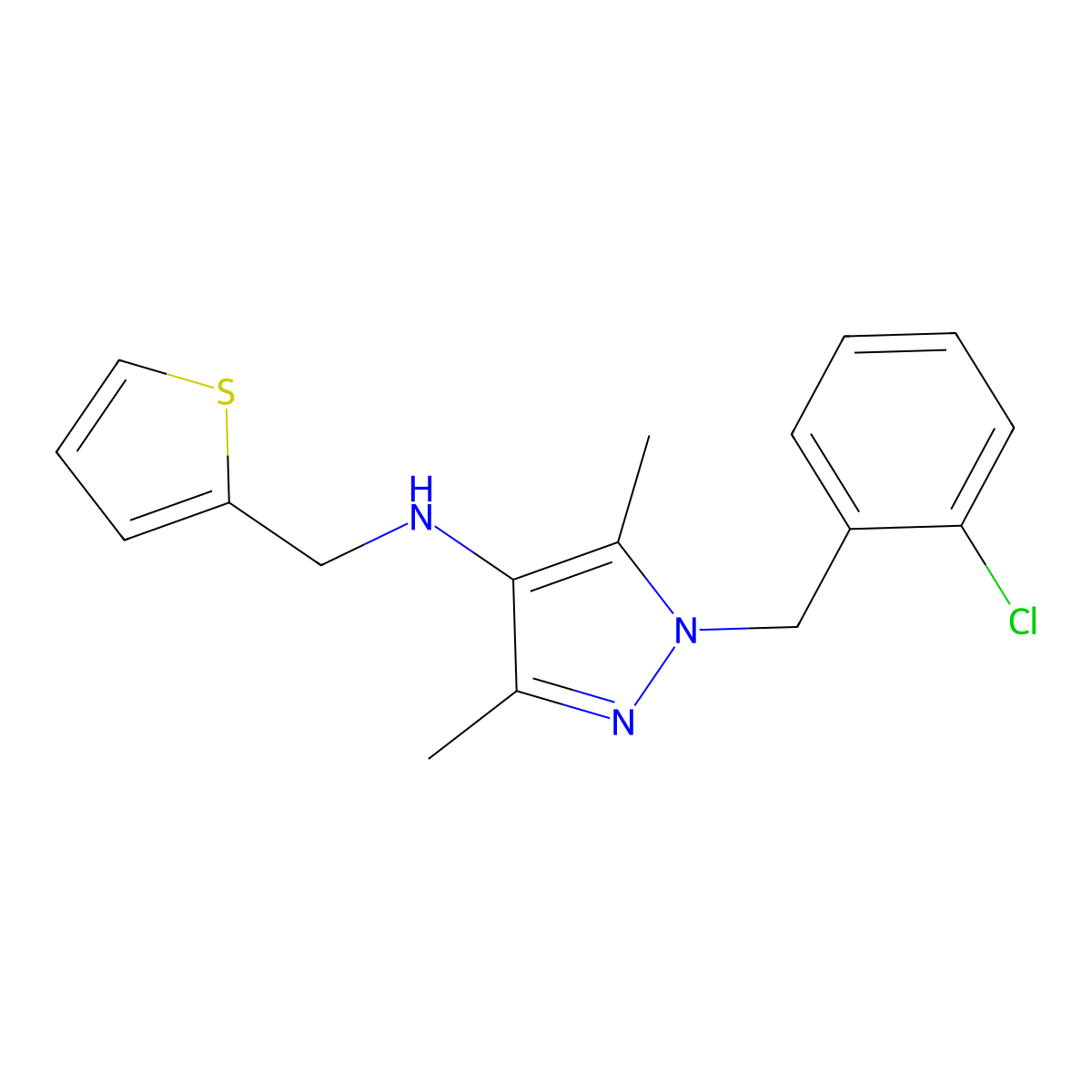 1-(2-chlorobenzyl)-3,5-dimethyl-N-(thiophen-2-ylmethyl)-1H-pyrazol-4-amine molecular structure, CAS 1172746-62-1