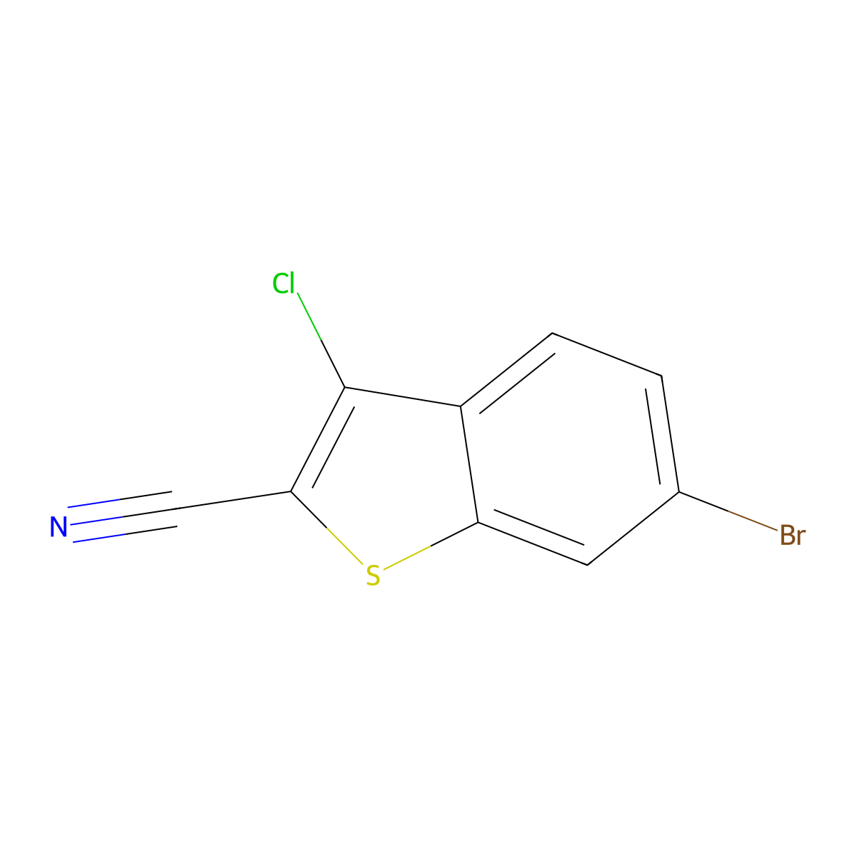 6-Bromo-3-chloro-1-benzothiophene-2-carbonitrile molecular structure, CAS 1172746-65-4