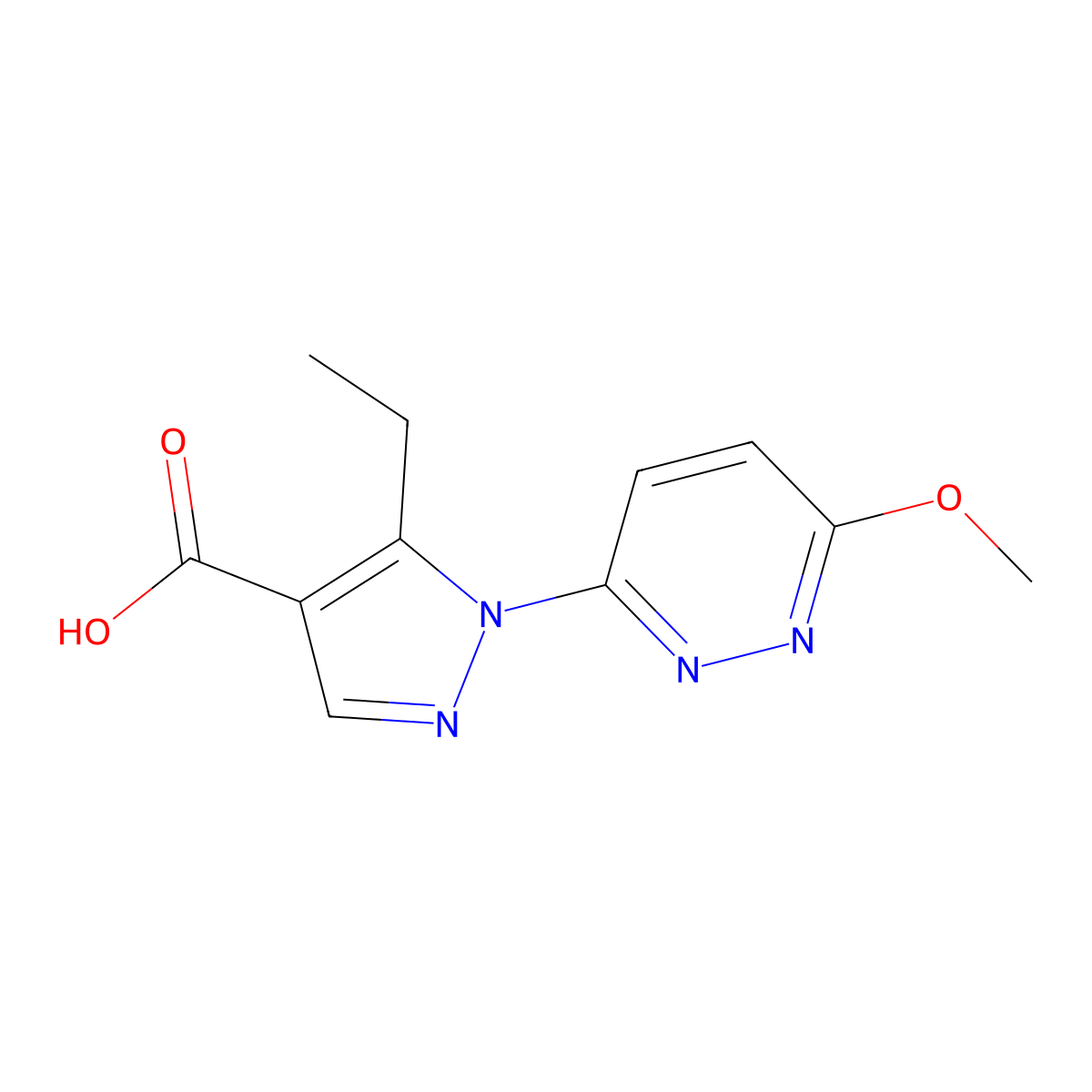 5-ethyl-1-(6-methoxypyridazin-3-yl)-1H-pyrazole-4-carboxylic acid molecular structure, CAS 1172747-64-6