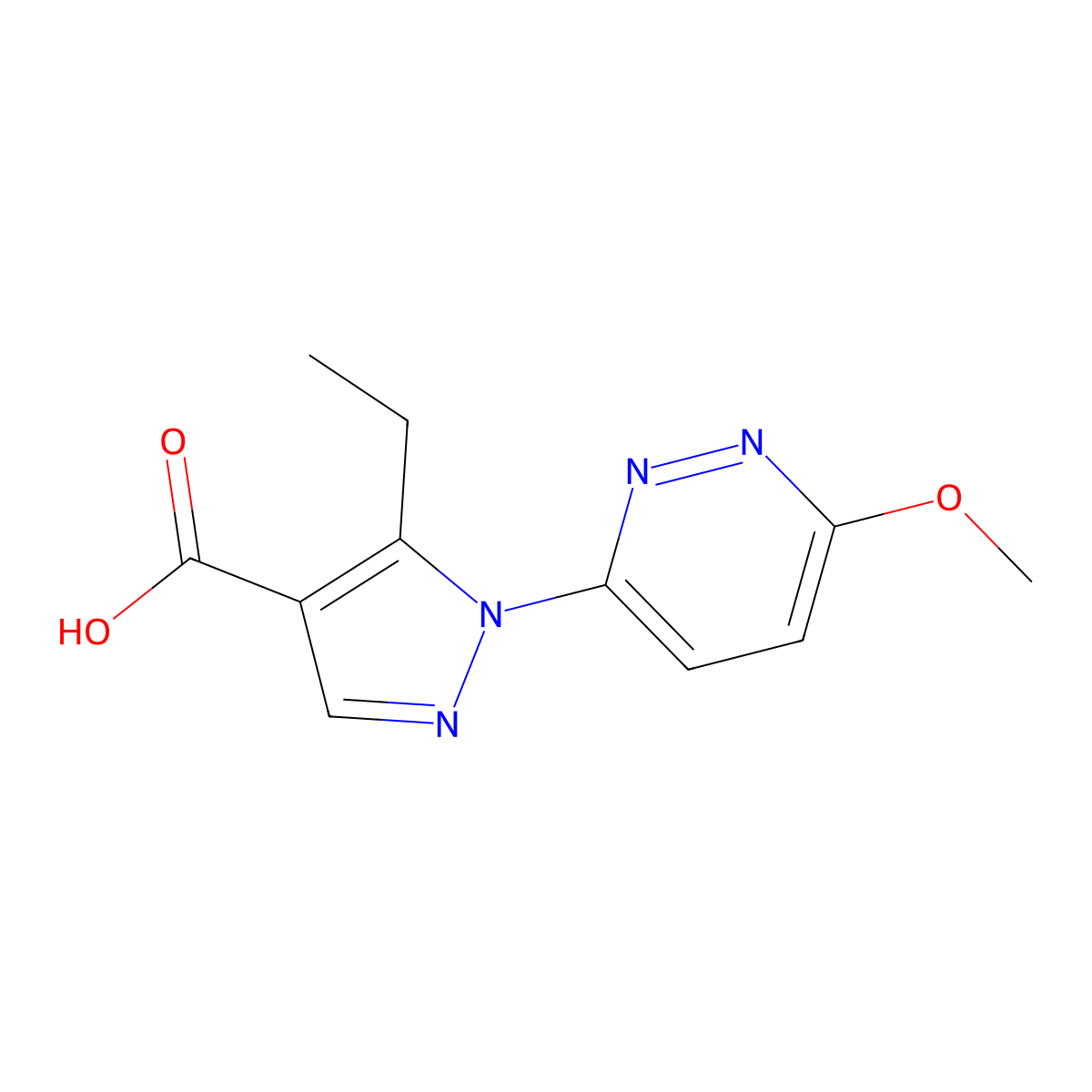 5-ethyl-1-(6-methoxypyridazin-3-yl)-1H-pyrazole-4-carboxylic acid molecular structure, CAS 1172747-64-6