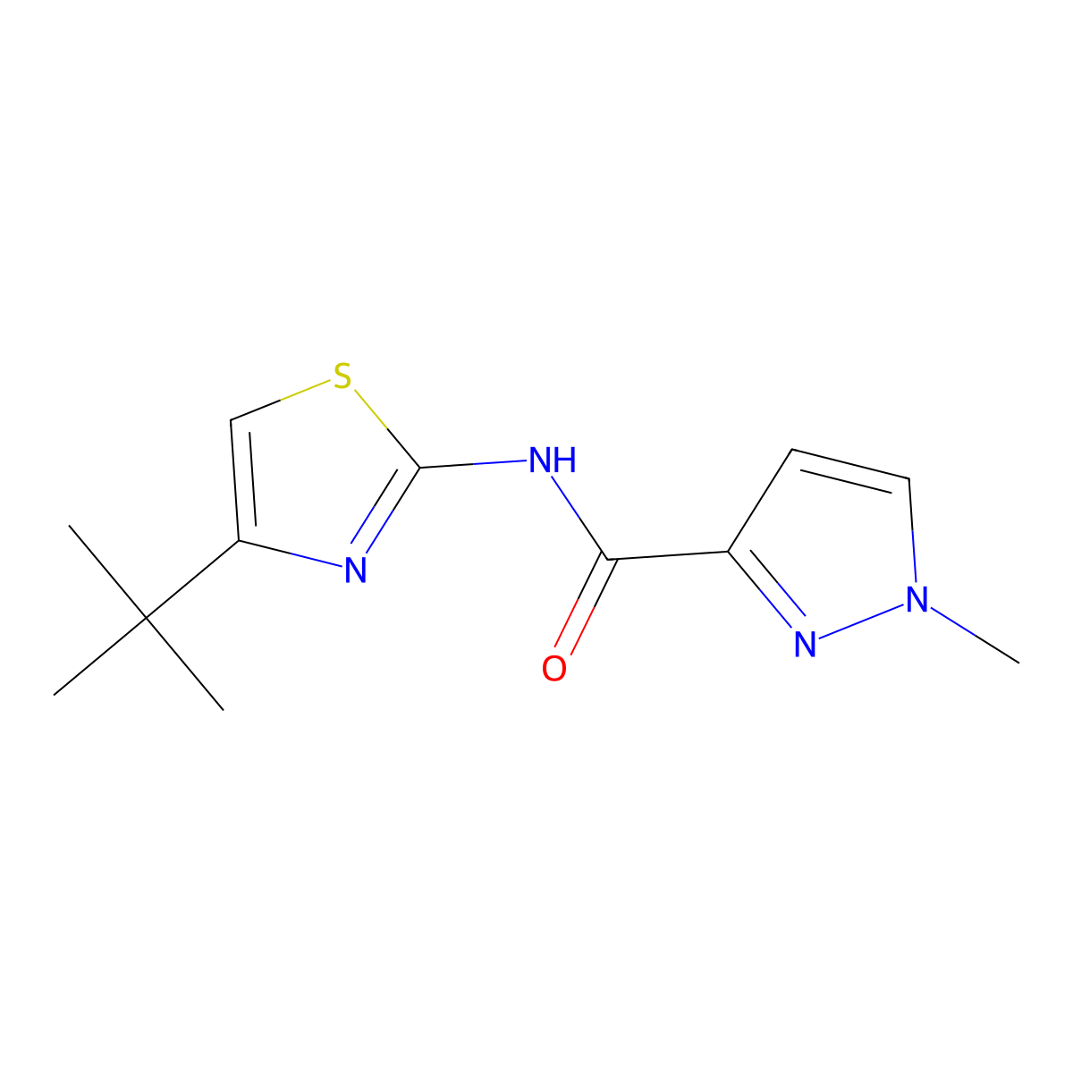 N-(4-(tert-butyl)thiazol-2-yl)-1-methyl-1H-pyrazole-3-carboxamide molecular structure, CAS 1172748-54-7