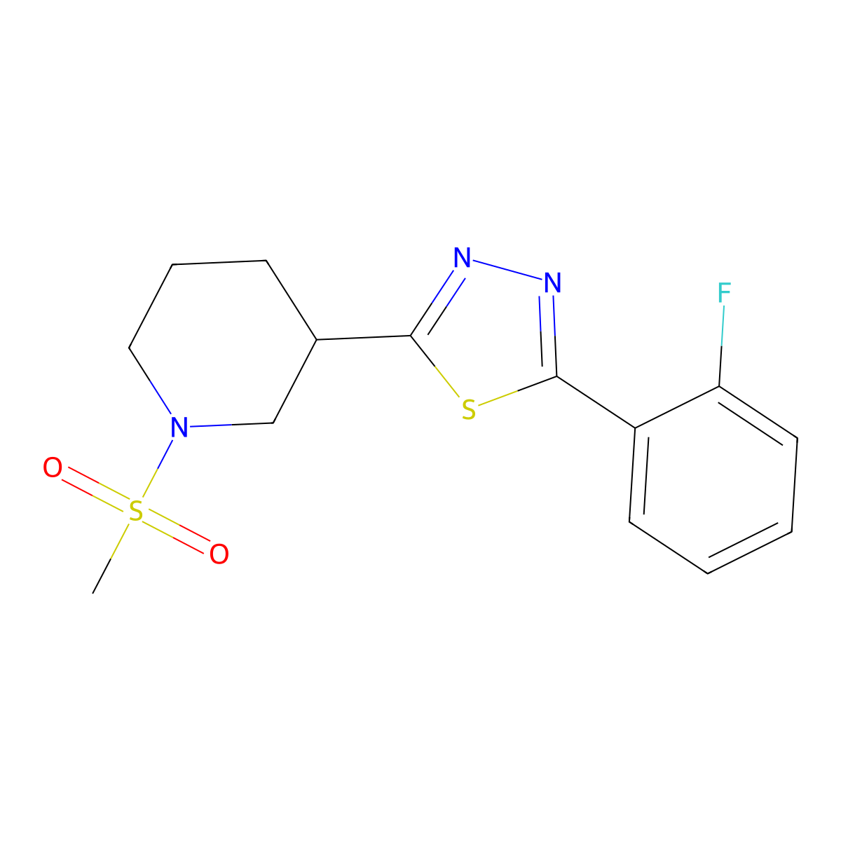 2-(2-Fluorophenyl)-5-(1-(methylsulfonyl)piperidin-3-yl)-1,3,4-thiadiazole molecular structure, CAS 1172749-26-6