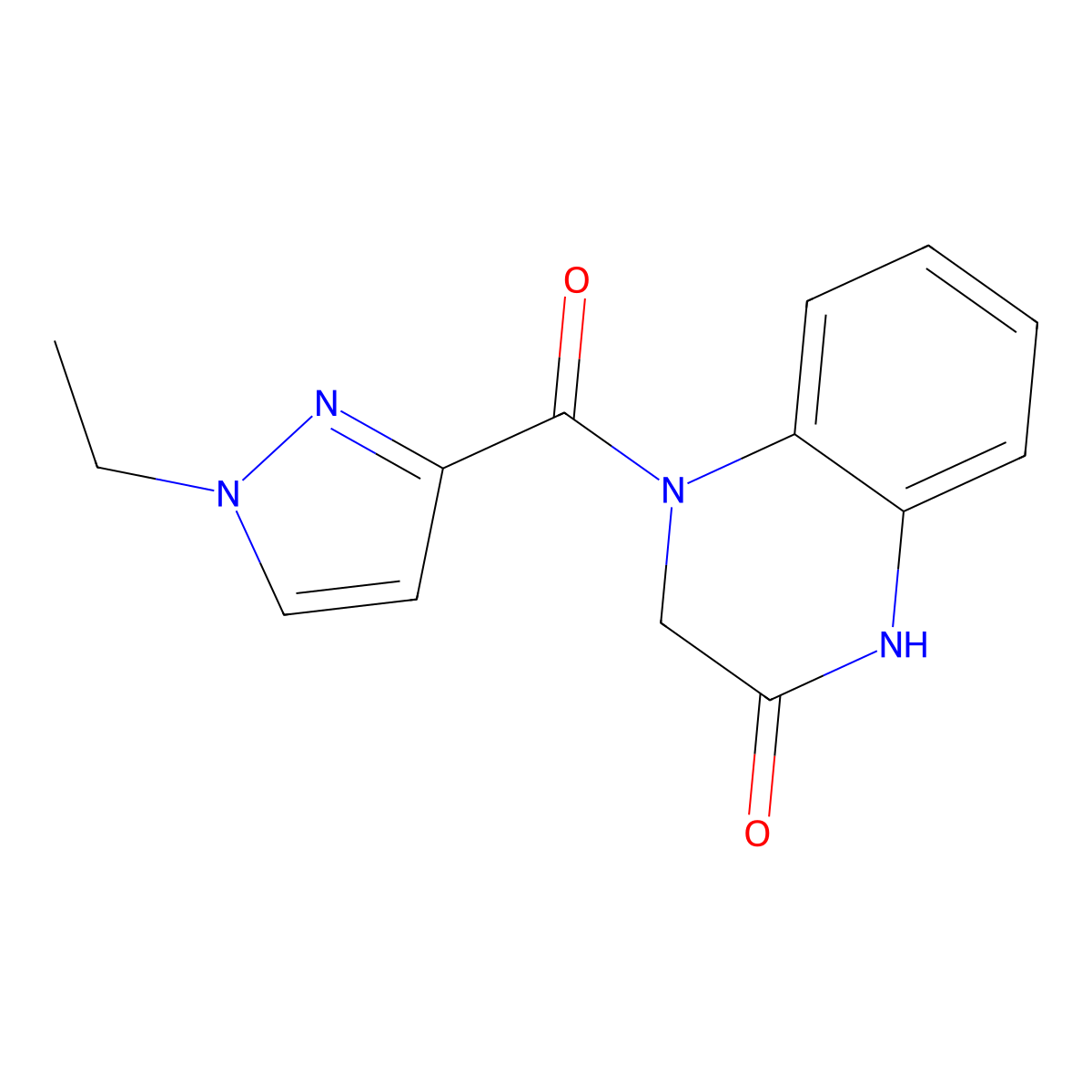 4-(1-ethyl-1H-pyrazole-3-carbonyl)-3,4-dihydroquinoxalin-2(1H)-one molecular structure, CAS 1172749-94-8