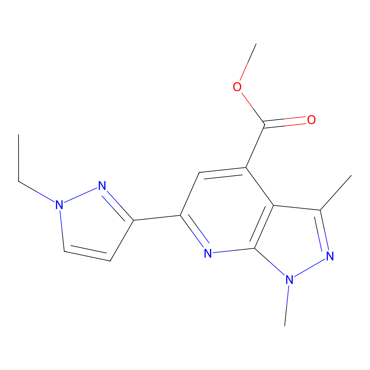 methyl 6-(1-ethyl-1H-pyrazol-3-yl)-1,3-dimethyl-1H-pyrazolo[3,4-b]pyridine-4-carboxylate molecular structure, CAS 1172751-82-4