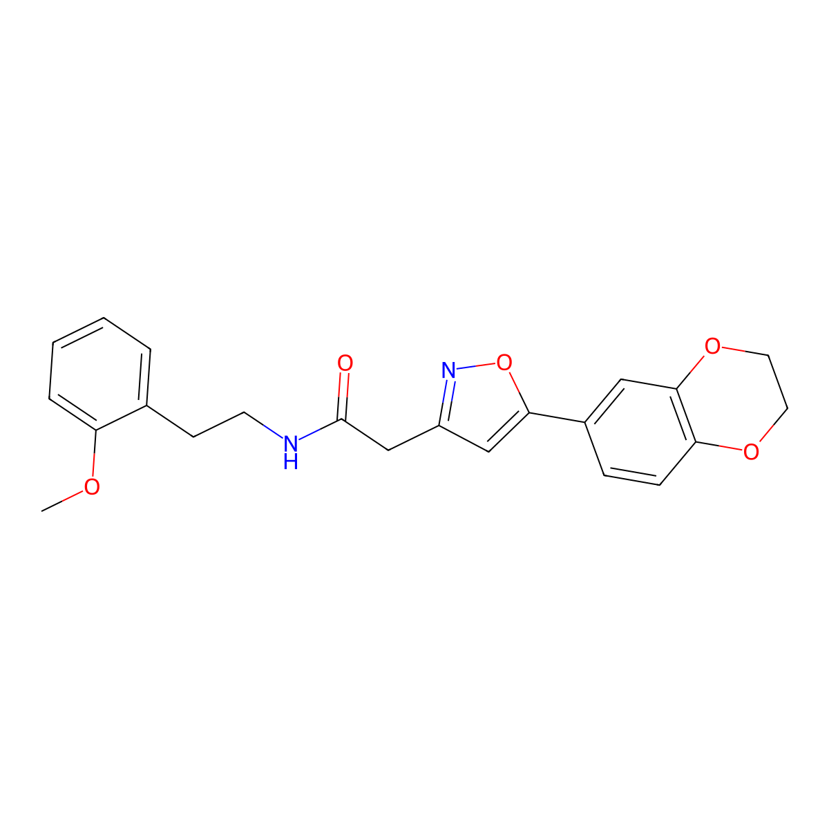 2-(5-(2,3-dihydrobenzo[b][1,4]dioxin-6-yl)isoxazol-3-yl)-N-(2-methoxyphenethyl)acetamide molecular structure, CAS 1172751-87-9