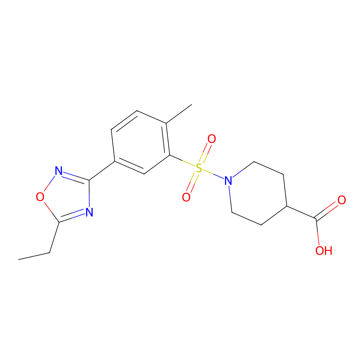 1-((5-(5-Ethyl-1,2,4-oxadiazol-3-yl)-2-methylphenyl)sulfonyl)piperidine-4-carboxylic acid molecular structure, CAS 1172751-90-4