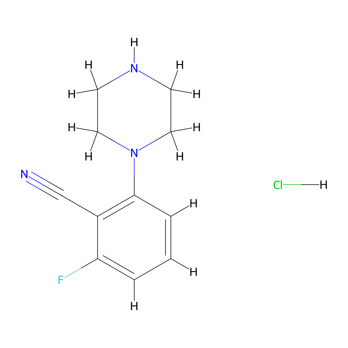 2-Fluoro-6-(piperazin-1-yl)benzonitrile hydrochloride molecular structure, CAS 1172753-27-3