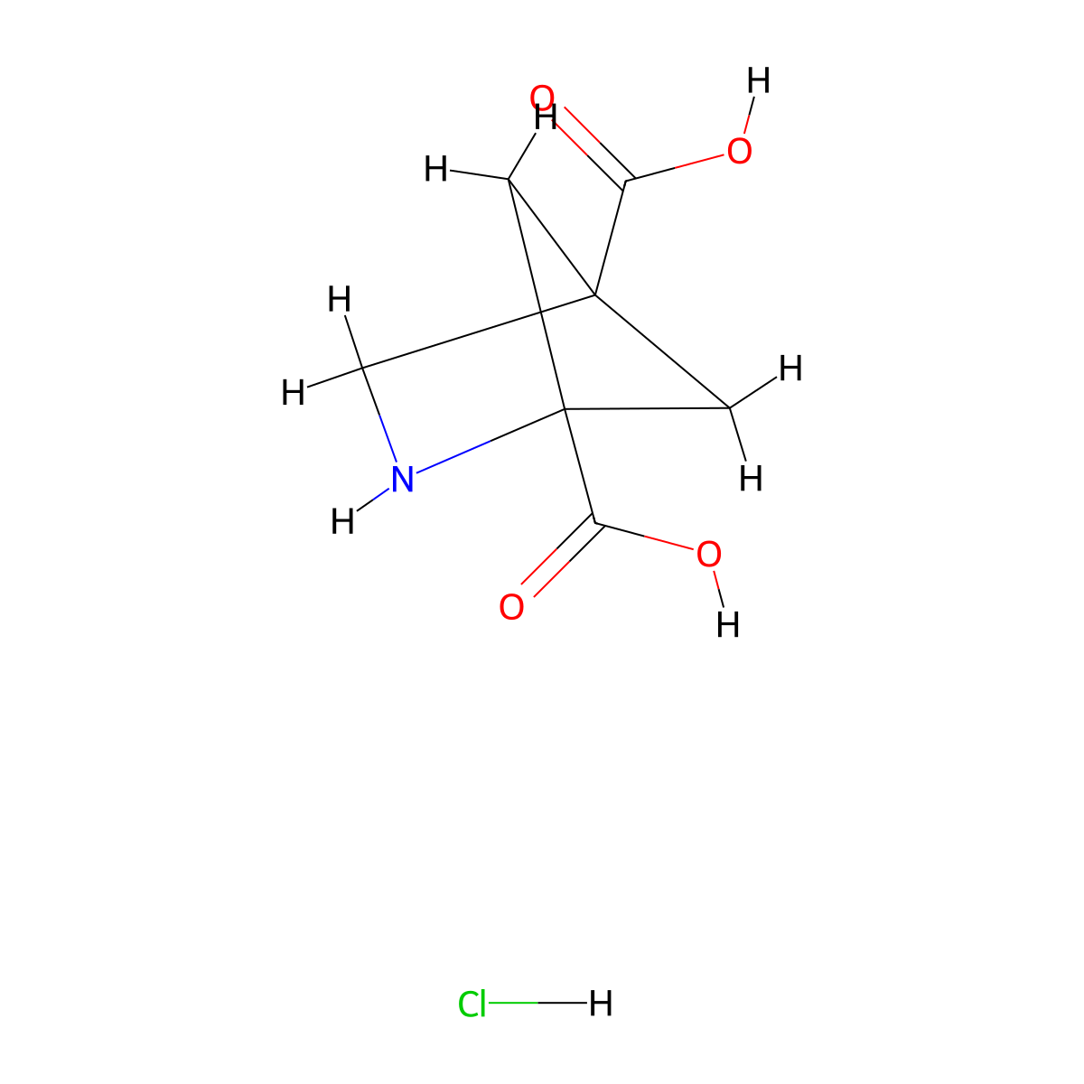 2-Azabicyclo[2.1.1]hexane-1,4-dicarboxylic acid hydrochloride molecular structure, CAS 1172755-45-1