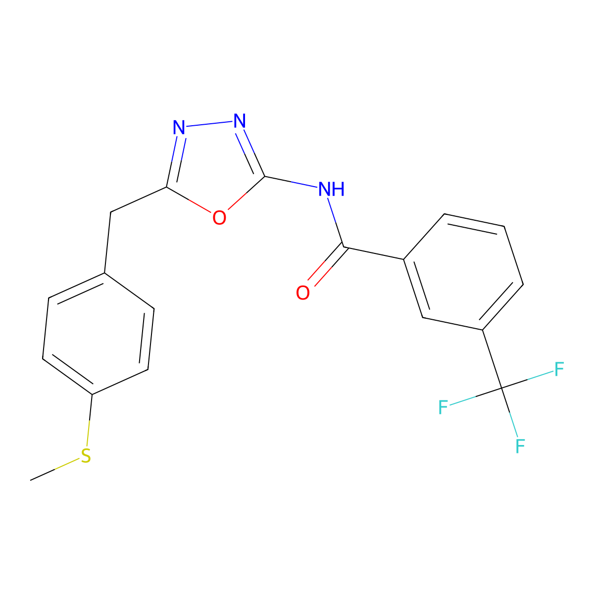 N-(5-(4-(methylthio)benzyl)-1,3,4-oxadiazol-2-yl)-3-(trifluoromethyl)benzamide molecular structure, CAS 1172756-39-6