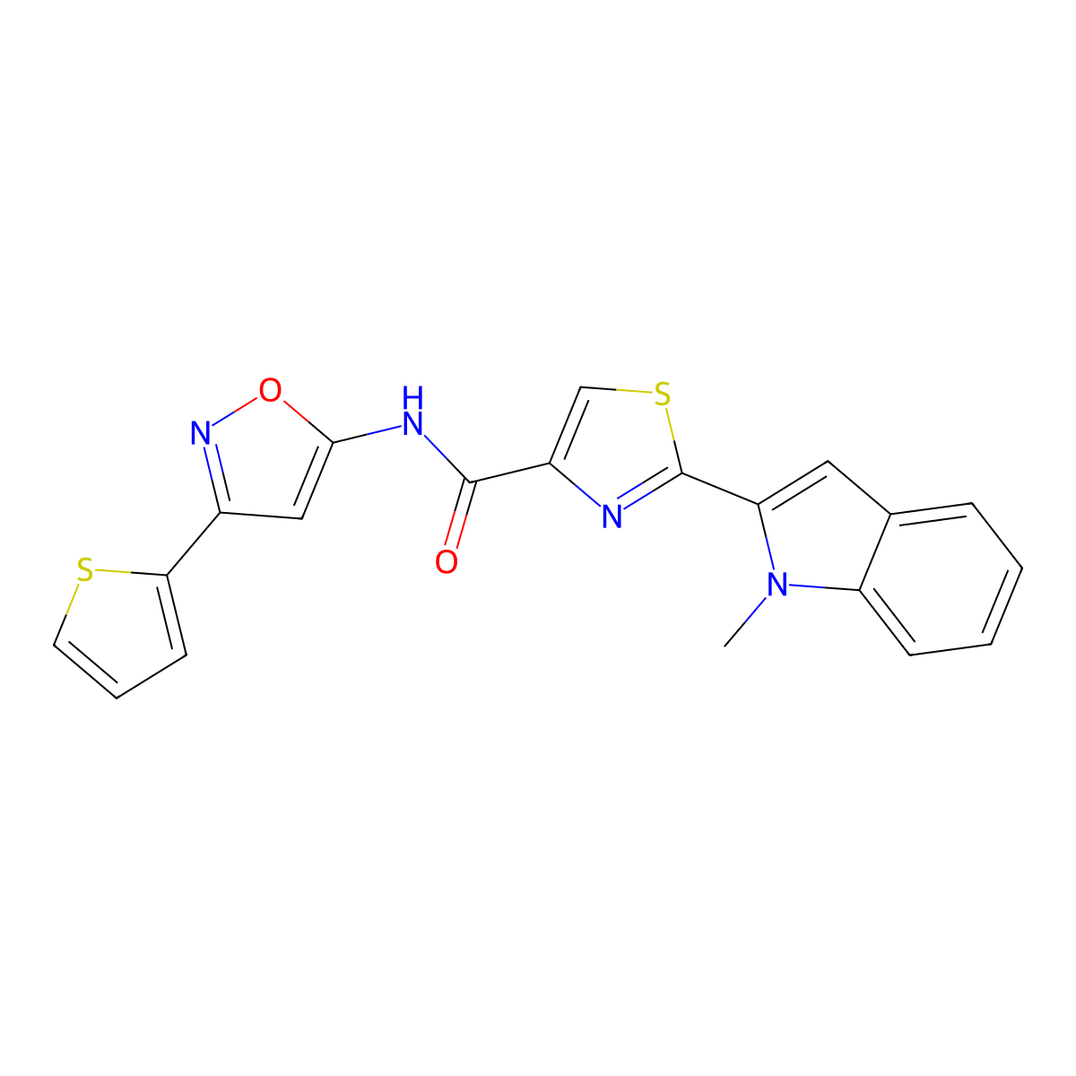 2-(1-methyl-1H-indol-2-yl)-N-[3-(thiophen-2-yl)-1,2-oxazol-5-yl]-1,3-thiazole-4-carboxamide molecular structure, CAS 1172757-48-0