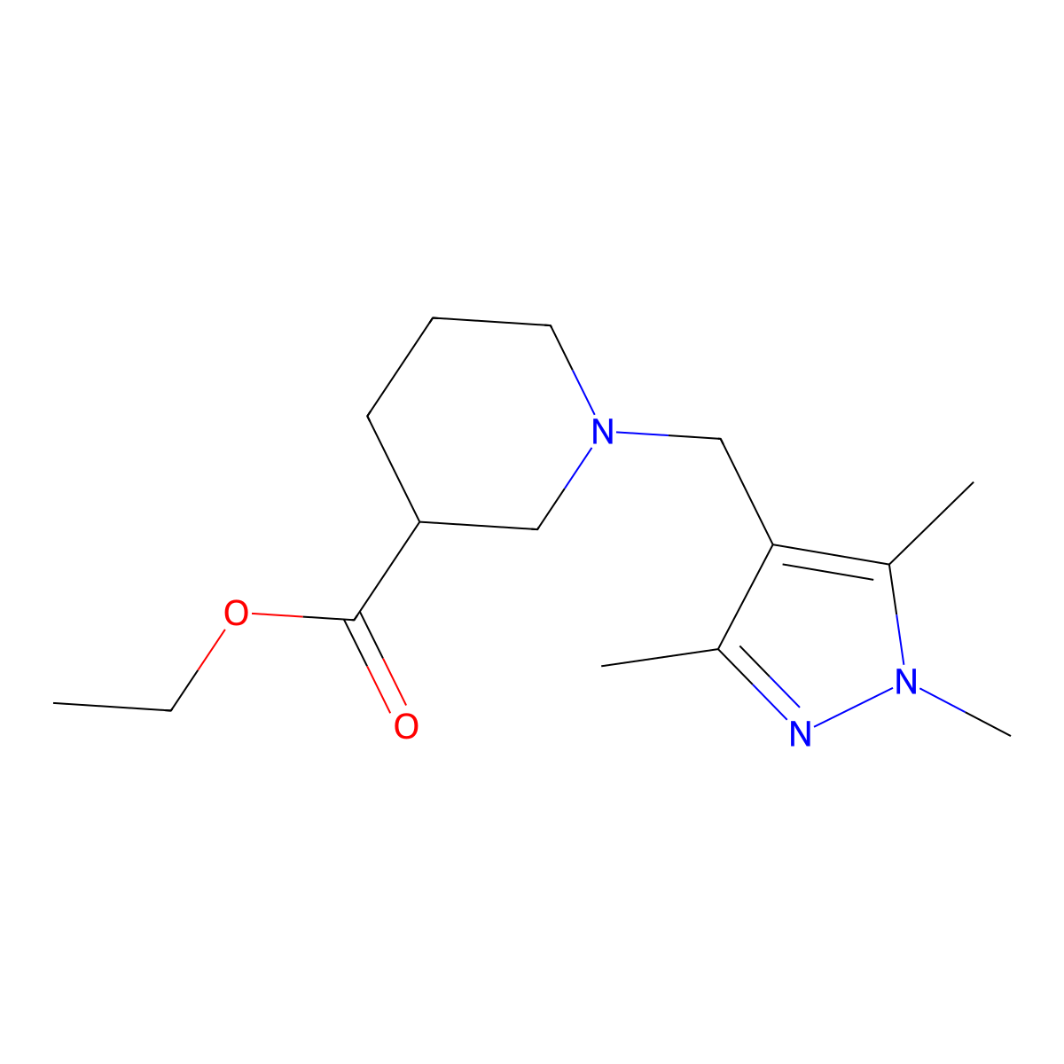 ethyl 1-[(1,3,5-trimethyl-1H-pyrazol-4-yl)methyl]piperidine-3-carboxylate molecular structure, CAS 1172760-90-5