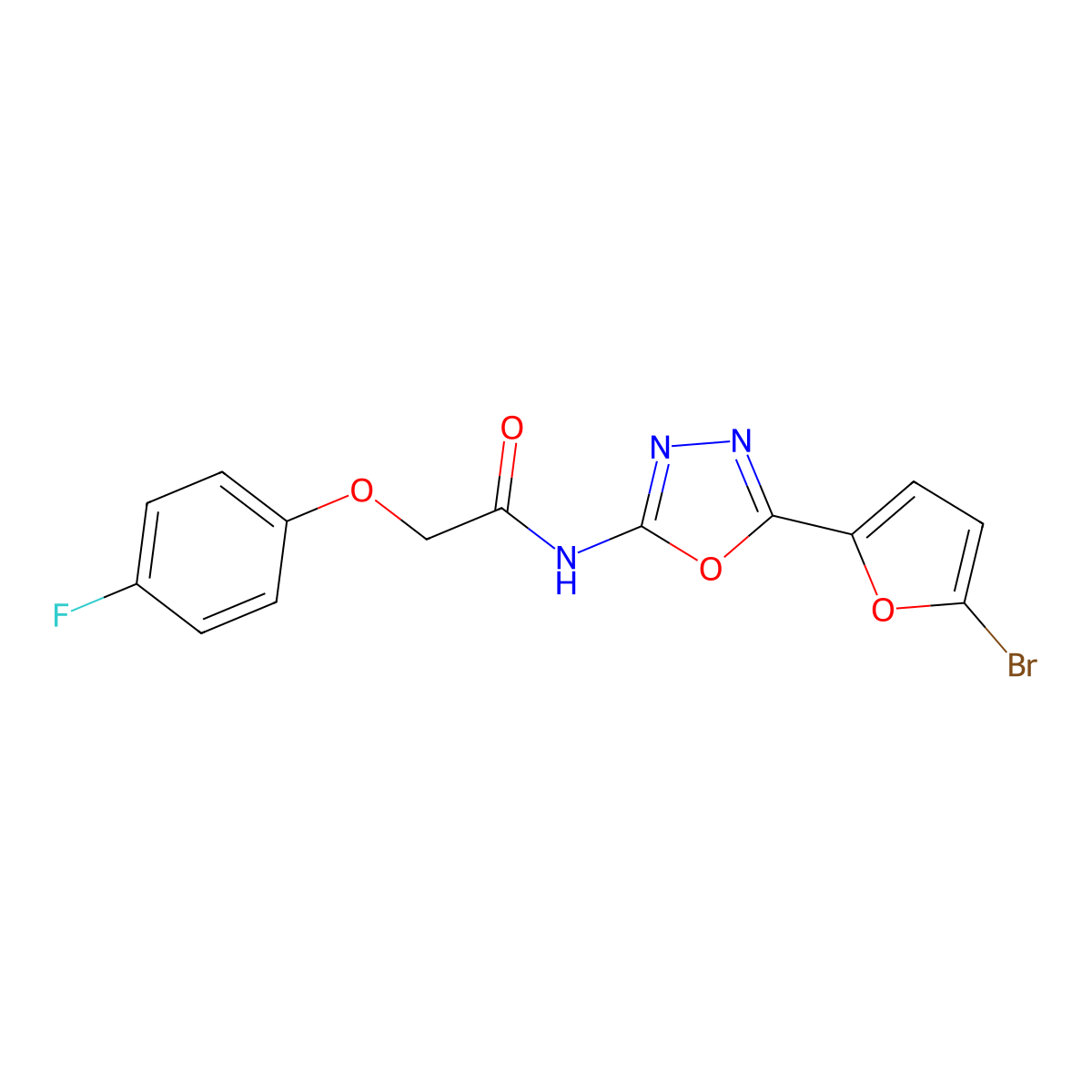 N-(5-(5-bromofuran-2-yl)-1,3,4-oxadiazol-2-yl)-2-(4-fluorophenoxy)acetamide molecular structure, CAS 1172760-96-1