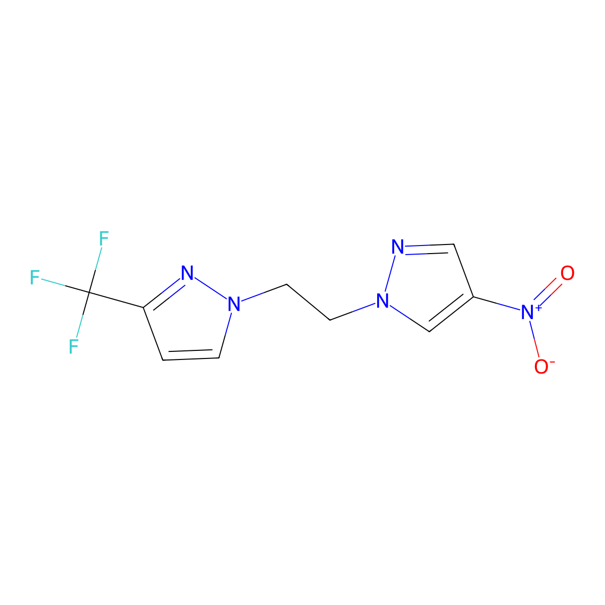 4-Nitro-1-(2-(3-(trifluoromethyl)-1H-pyrazol-1-yl)ethyl)-1H-pyrazole molecular structure, CAS 1172763-48-2