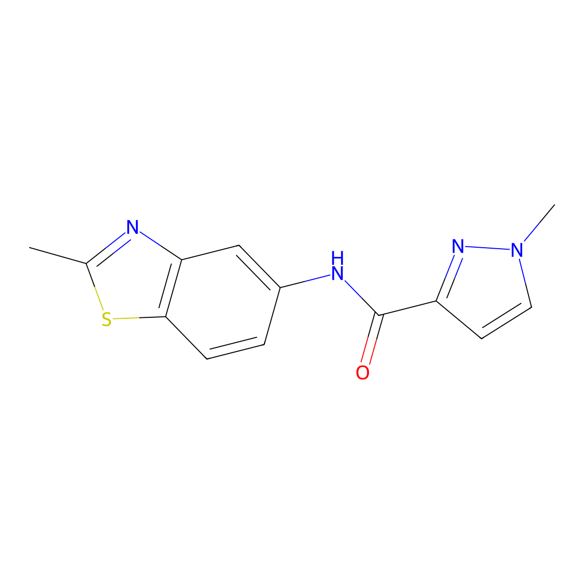 1-methyl-N-(2-methylbenzo[d]thiazol-5-yl)-1H-pyrazole-3-carboxamide molecular structure, CAS 1172763-70-0