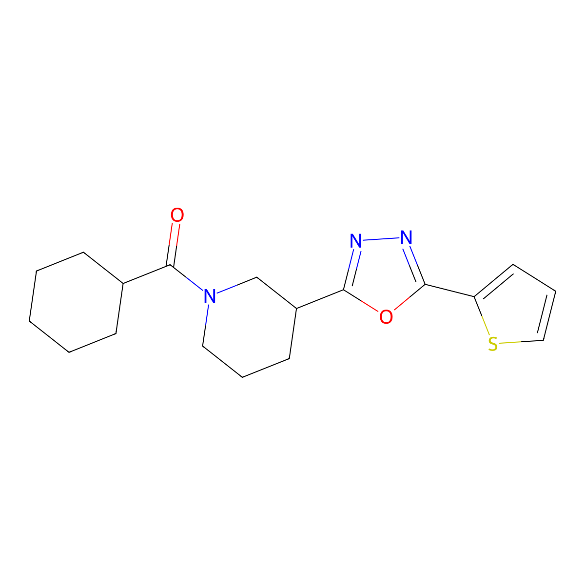 1-Cyclohexanecarbonyl-3-[5-(thiophen-2-yl)-1,3,4-oxadiazol-2-yl]piperidine molecular structure, CAS 1172763-75-5