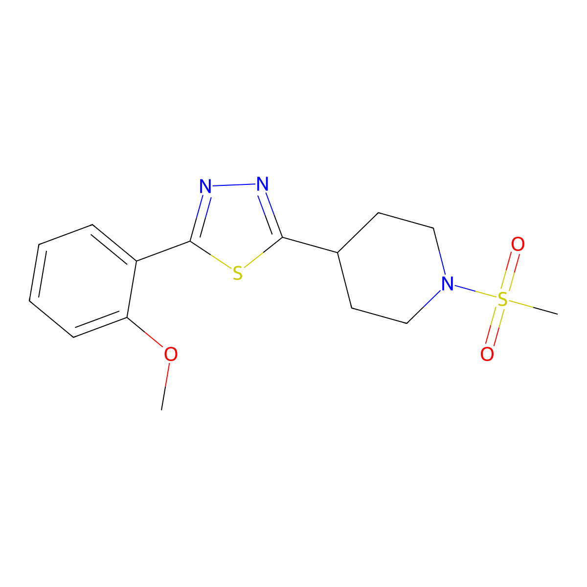 2-(2-Methoxyphenyl)-5-(1-(methylsulfonyl)piperidin-4-yl)-1,3,4-thiadiazole molecular structure, CAS 1172764-11-2