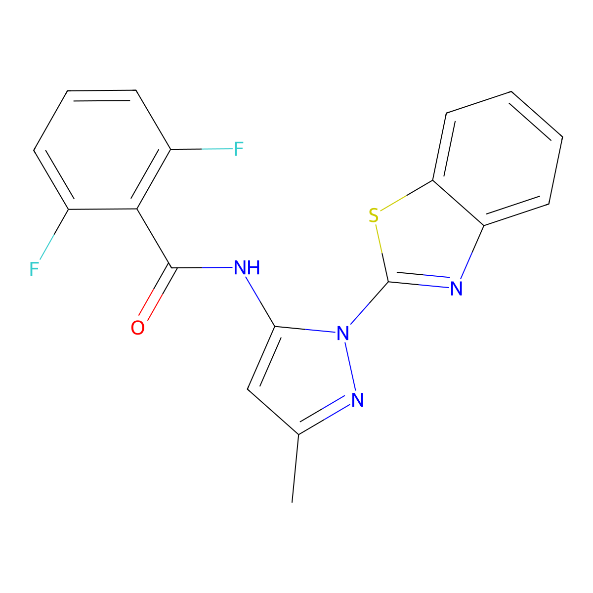 N-(1-(benzo[d]thiazol-2-yl)-3-methyl-1H-pyrazol-5-yl)-2,6-difluorobenzamide molecular structure, CAS 1172764-97-4