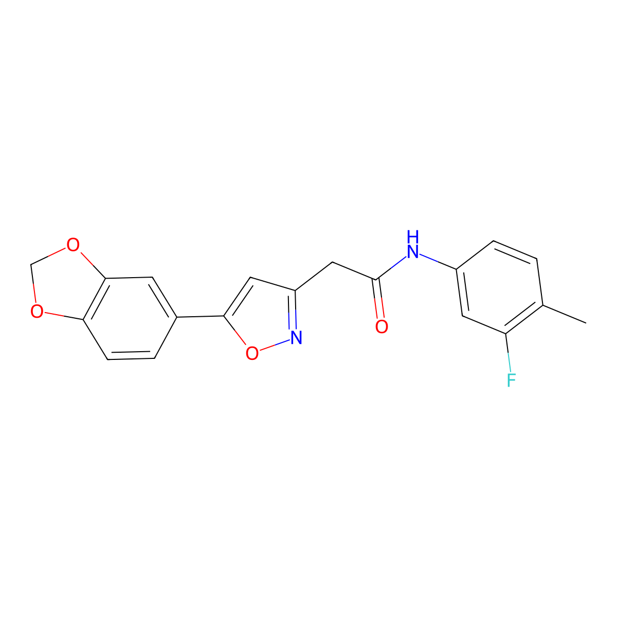 2-(5-(benzo[d][1,3]dioxol-5-yl)isoxazol-3-yl)-N-(3-fluoro-4-methylphenyl)acetamide molecular structure, CAS 1172771-50-4
