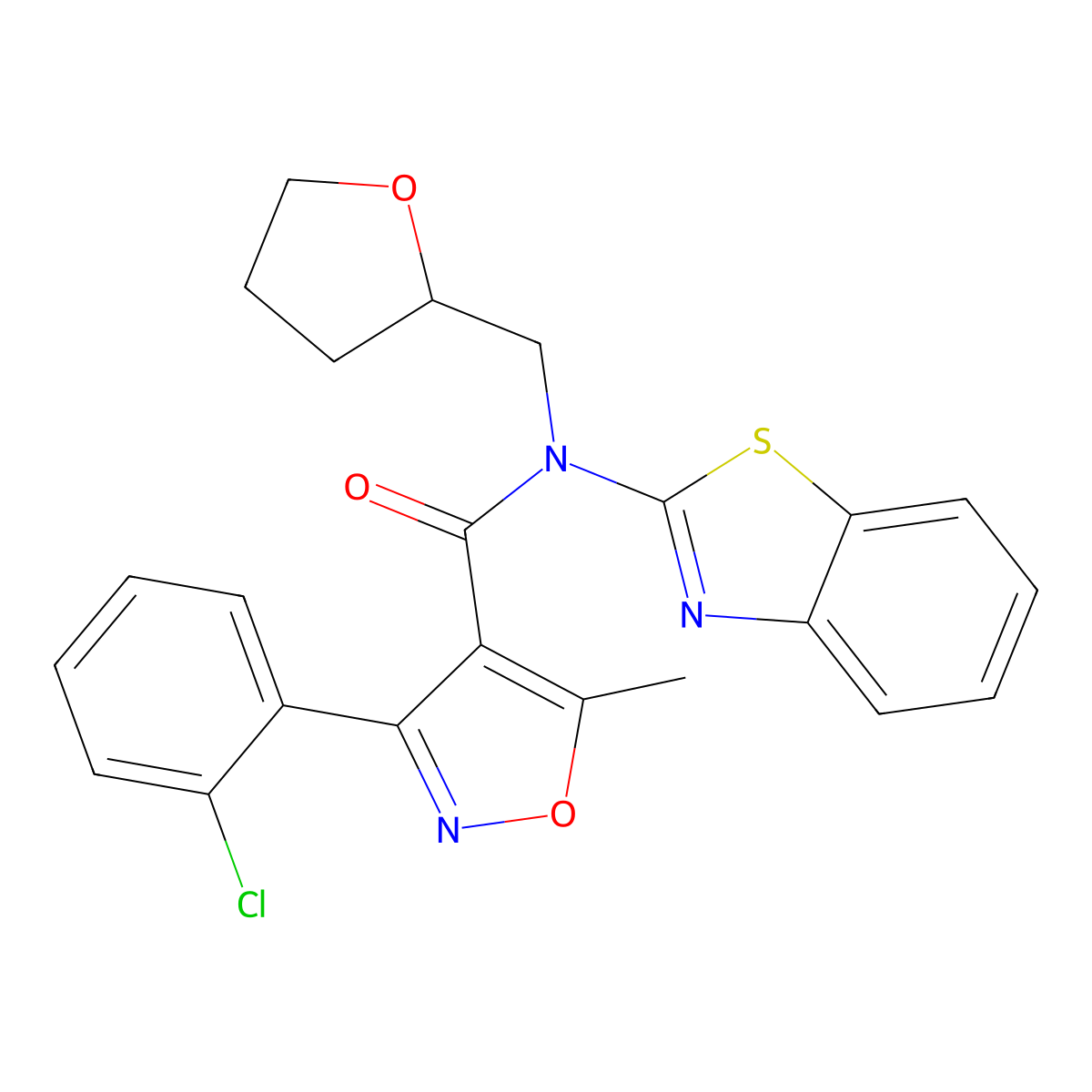 N-(benzo[d]thiazol-2-yl)-3-(2-chlorophenyl)-5-methyl-N-((tetrahydrofuran-2-yl)methyl)isoxazole-4-carboxamide molecular structure, CAS 1172771-51-5