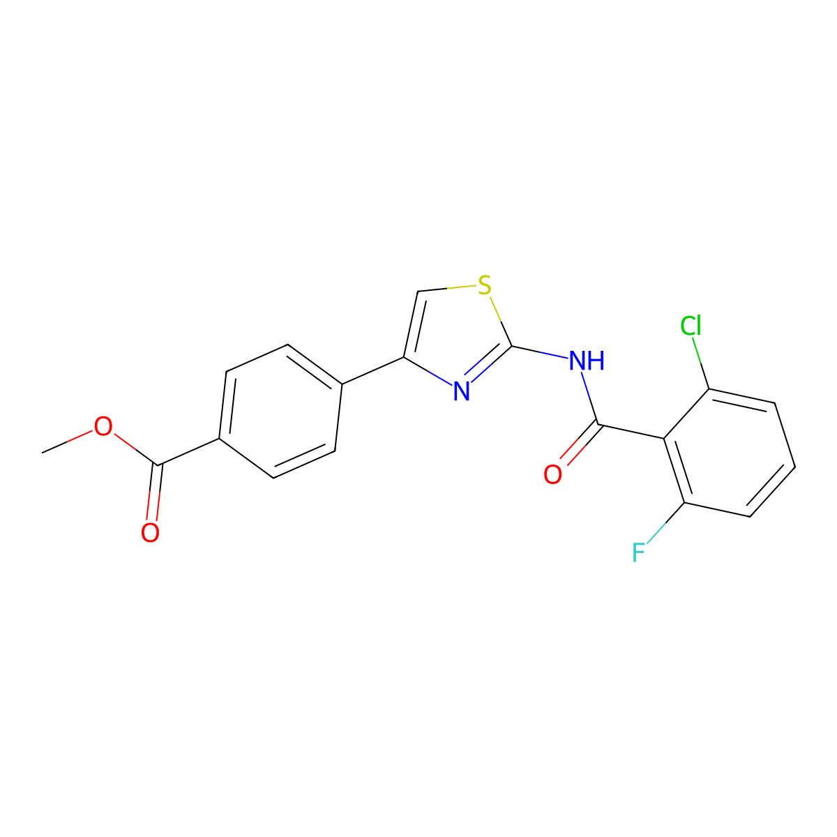 Methyl 4-(2-(2-chloro-6-fluorobenzamido)thiazol-4-yl)benzoate molecular structure, CAS 1172772-96-1