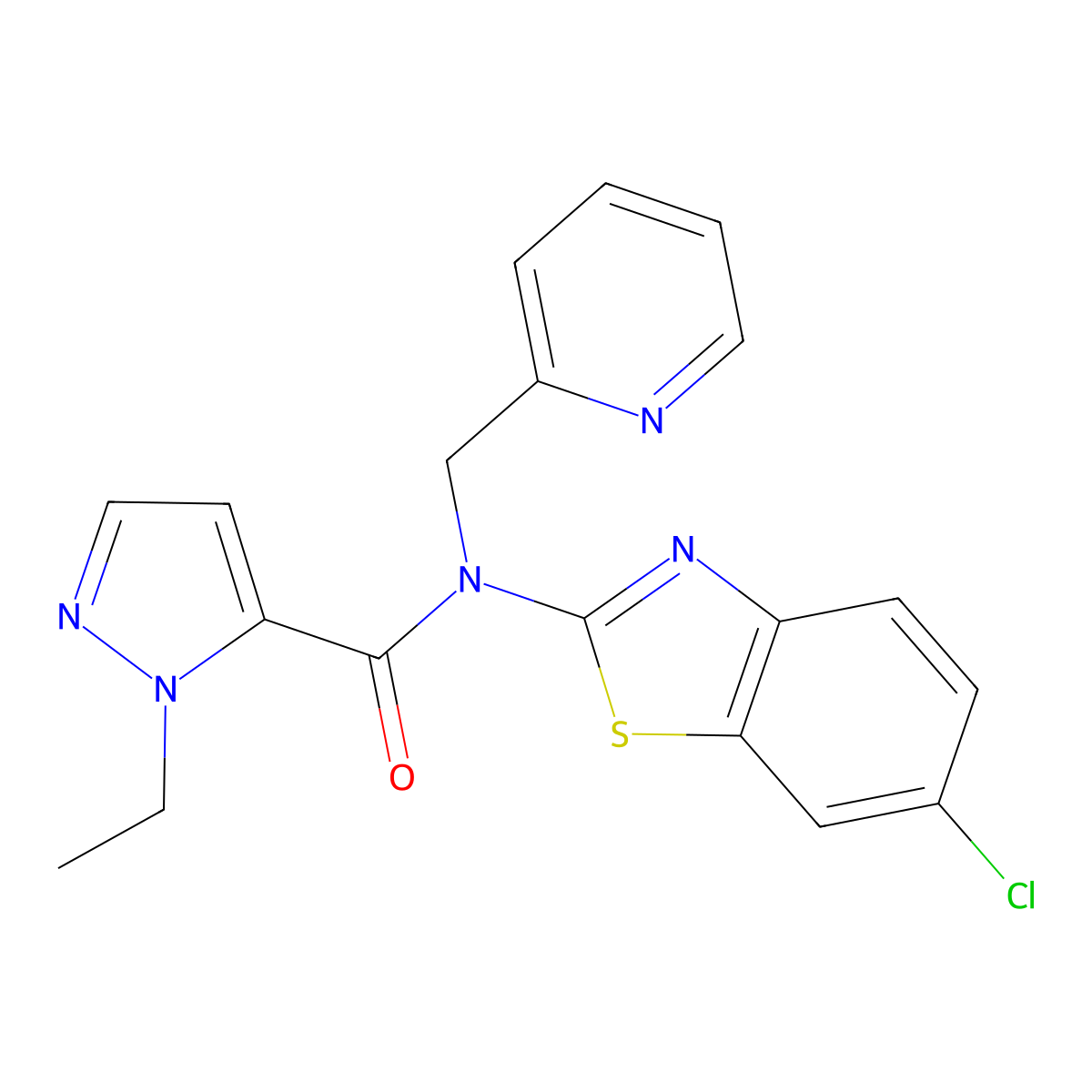 N-(6-chloro-1,3-benzothiazol-2-yl)-1-ethyl-N-[(pyridin-2-yl)methyl]-1H-pyrazole-5-carboxamide molecular structure, CAS 1172774-64-9